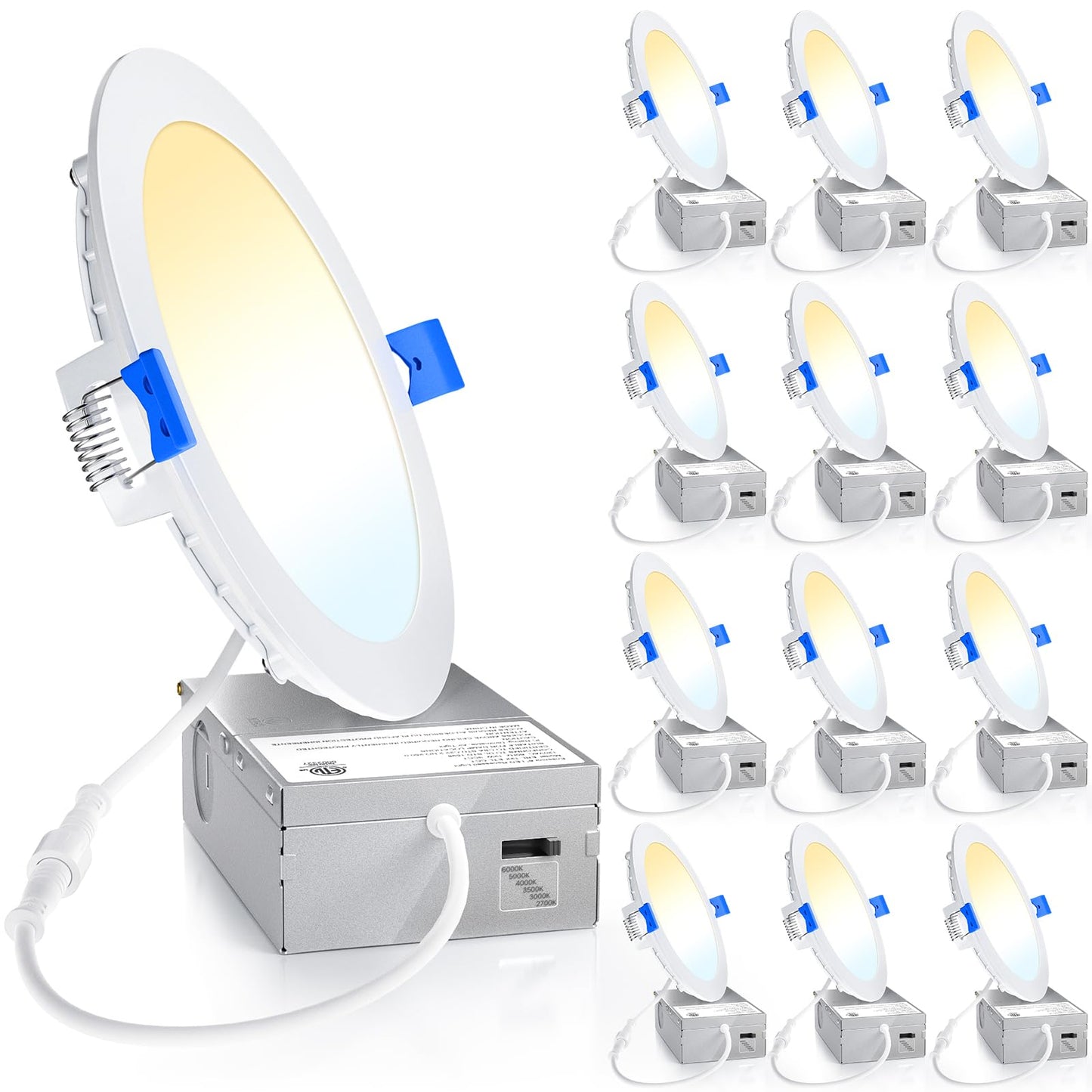 Ensenior 12 Pack 4 Inch LED Recessed Ceiling Light, Dimmable, 2700K-5000K 5CCT, 750LM 9W 120V, High Brightness Canless Wafer Downlight - ETL&FCC&IC