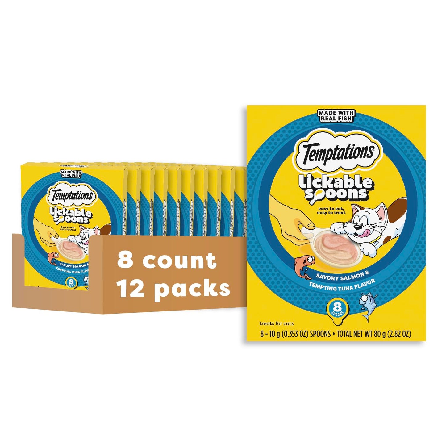 Temptations Lickable Spoons Adult Wet Cat Treat, 10 Grams, Variety Pack of 24