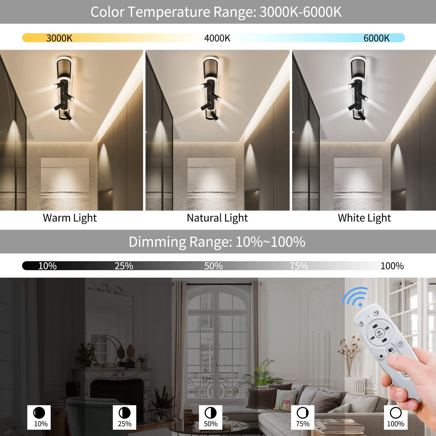 Modern Chandelier Modern Led Chandelier Adjustable Black Chandelier Lighting Fixture High Ceiling Chandelier Suitable for Living Room Staircase Villa