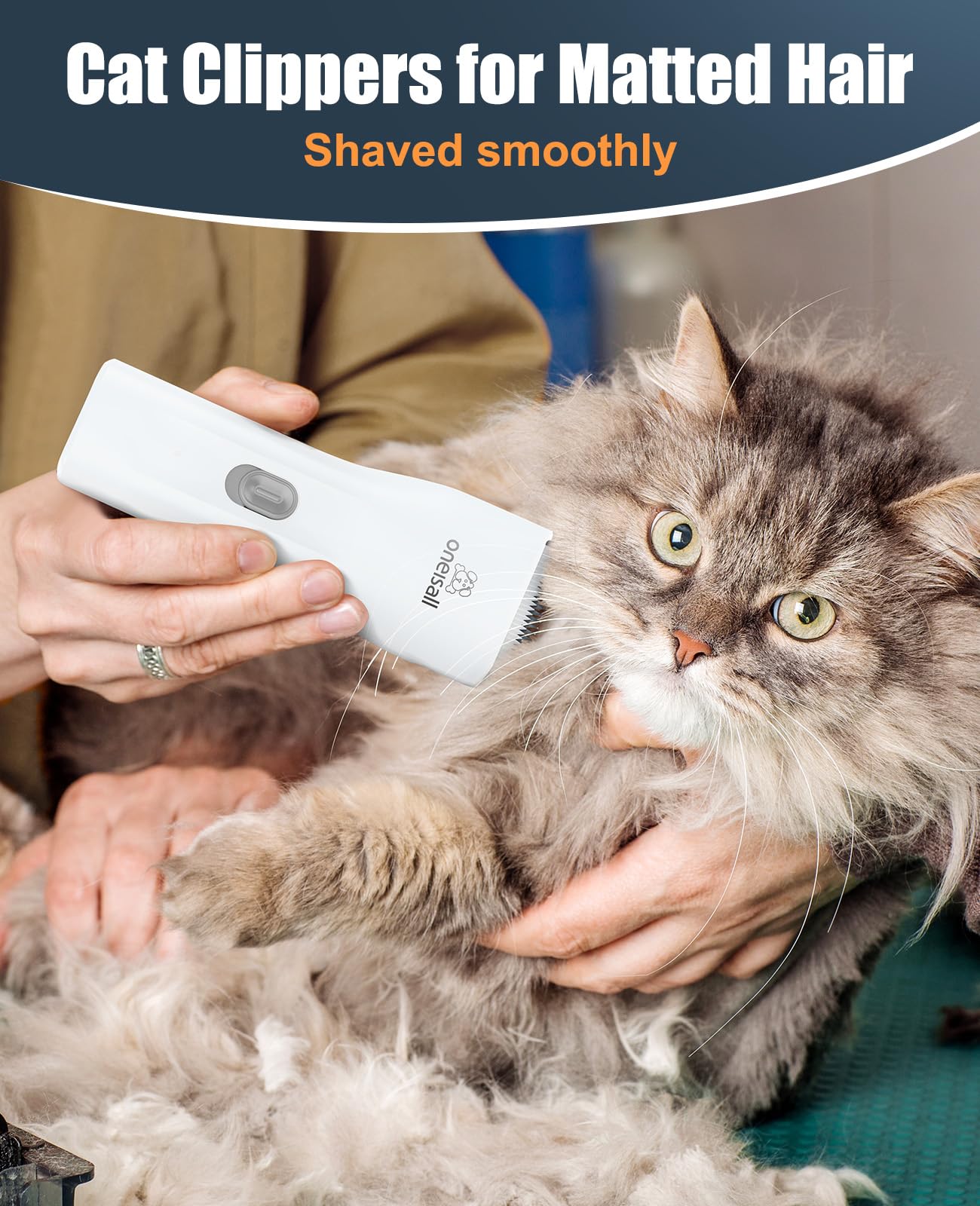 oneisall Pet Clipper for Cat Matted Hair, Pet Shaver for Cats Quiet Pet Hair Clippers Cordless Cat Clippers for Matted Hair Cat Clippers for Long Hair(Standard Blade)