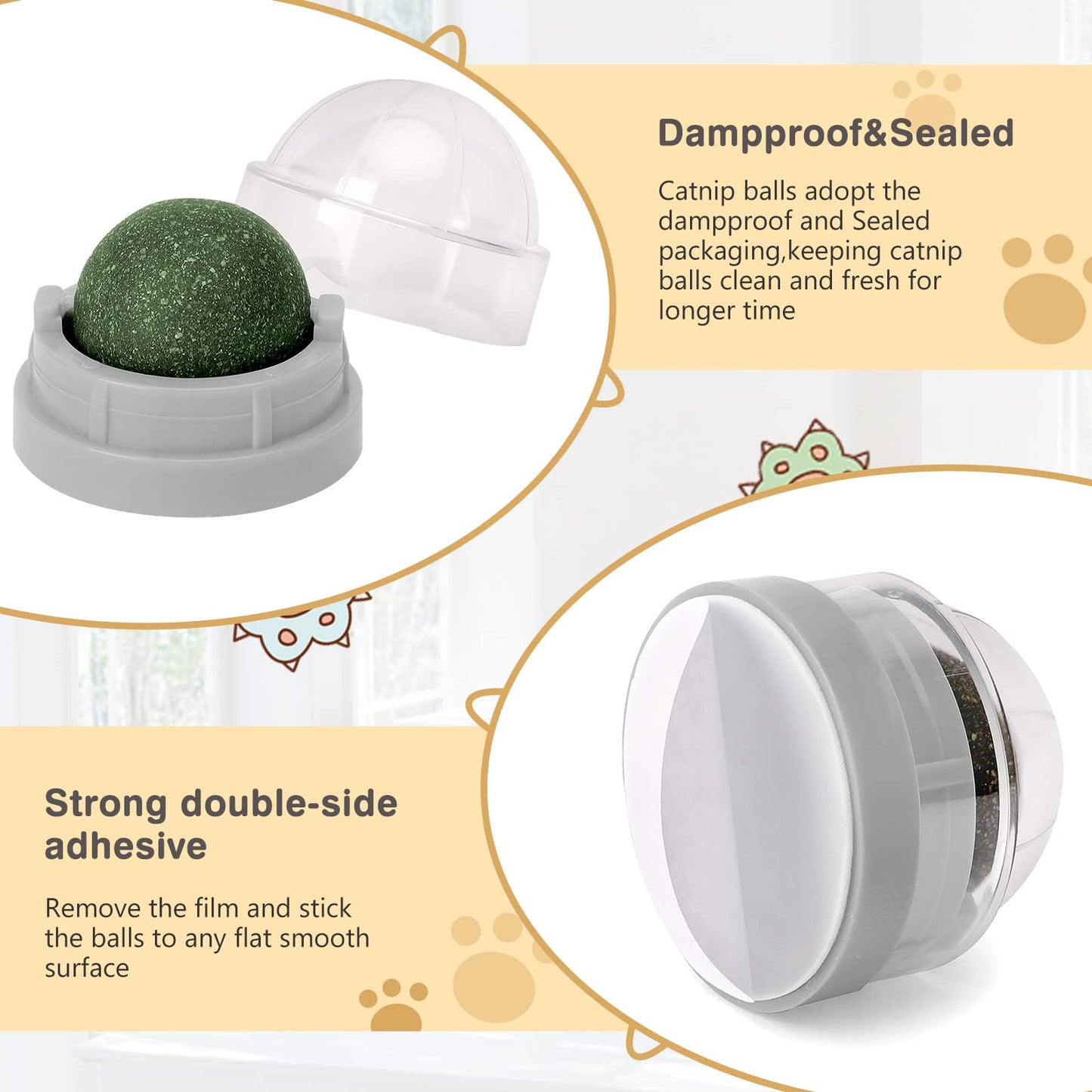 3 Pack Catnip Balls, Catnip Ball for Cats Wall, Edible Kitty Toys for Cats Lick, Safe Healthy Kitten Chew Toys, Teeth Cleaning Dental Cat Toys, Cat Wall Treats (Green)