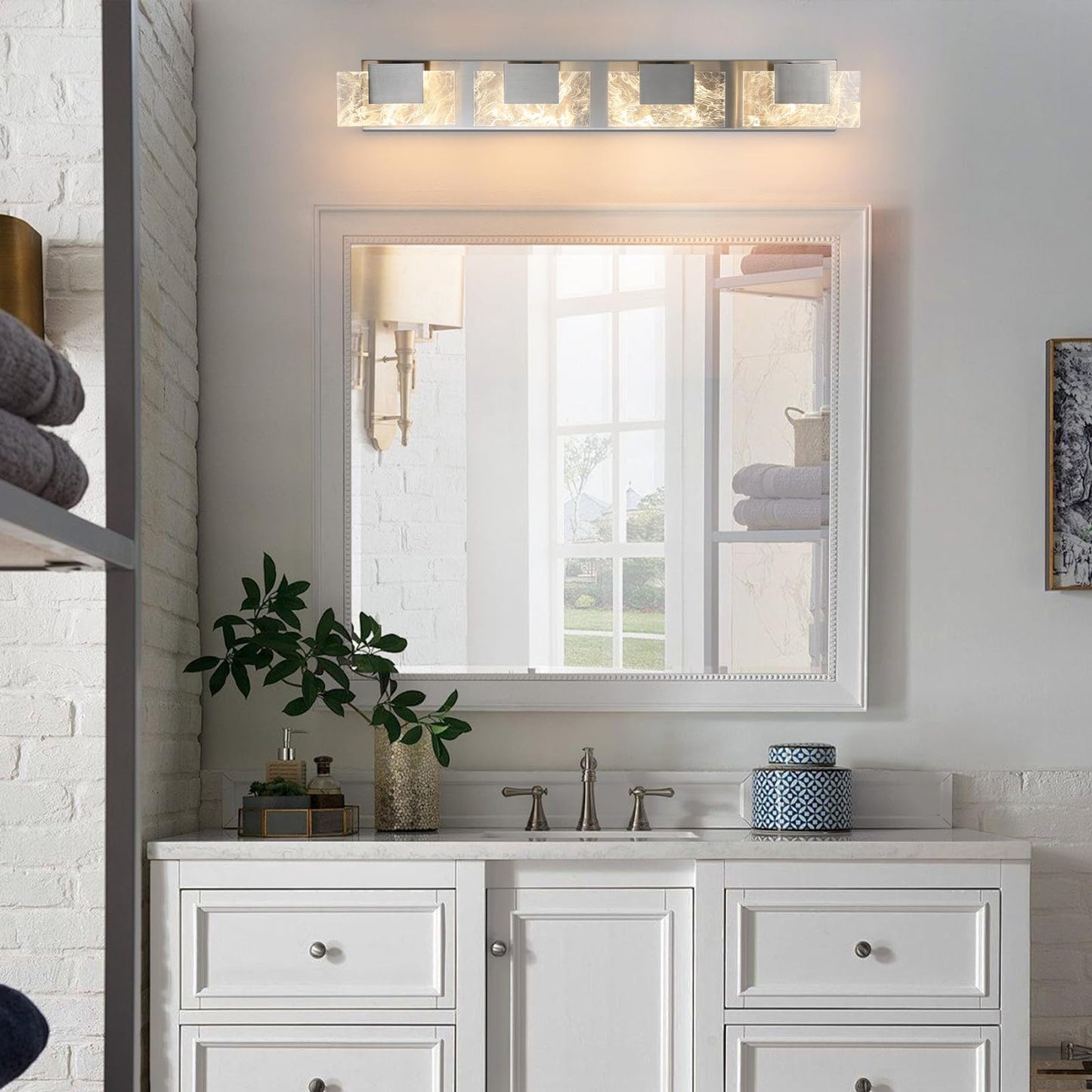 LED Bathroom Vanity Light: 24 inch Brushed Gold Acrylic Modern Lighting Fixtures - 3 Lights Contemporary Smoke Design Wall Lights Fixture Over Mirror 3000K