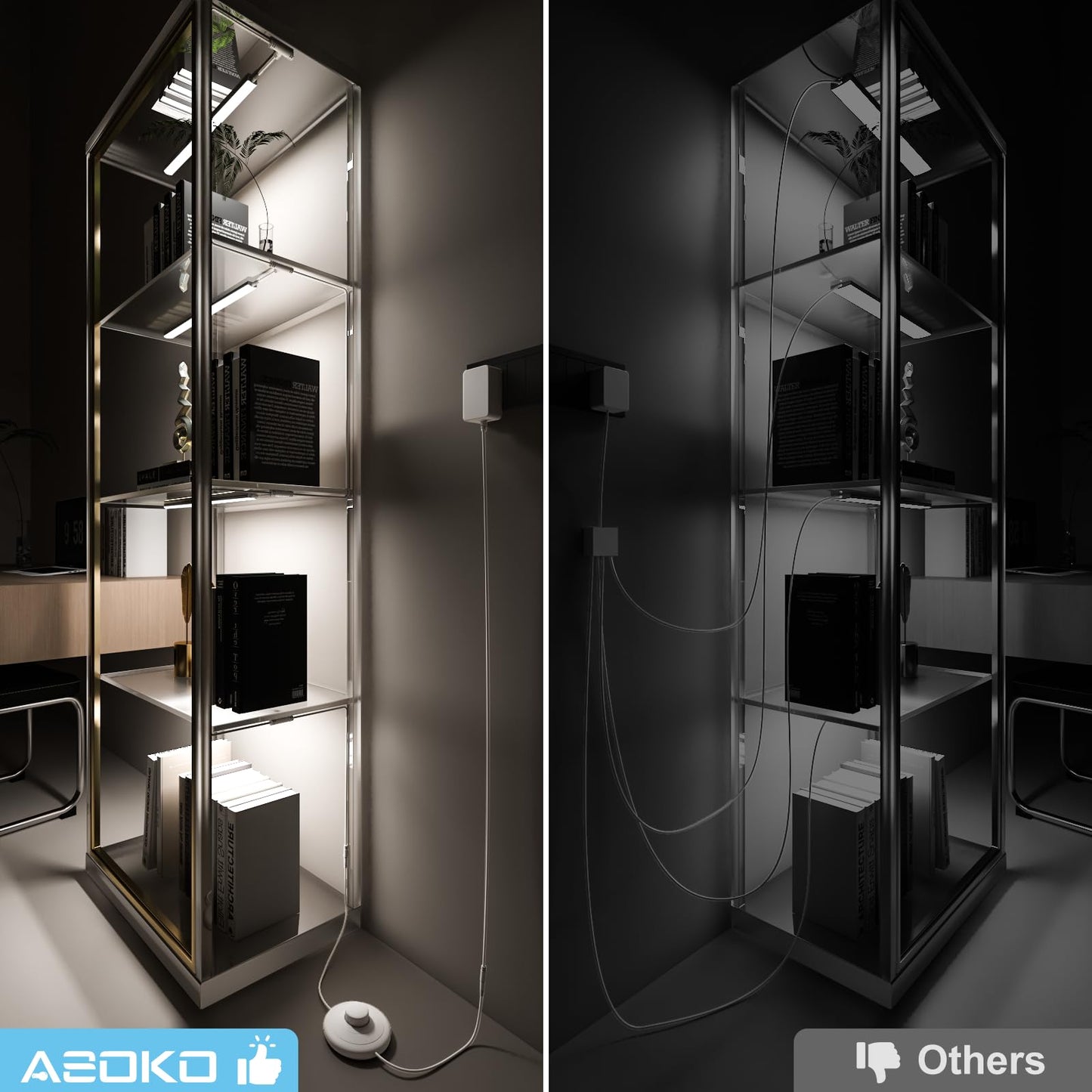 ASOKO Under Cabinet Led Light Plug in, Dimmable Daylight White 4500K, 3 Pack 12 inch Linkable Led Under Counter Lights for Kitchen, Shelf, Workbench, Cupboard, ETL Listed Plug 24V, UNO-LK 4500K