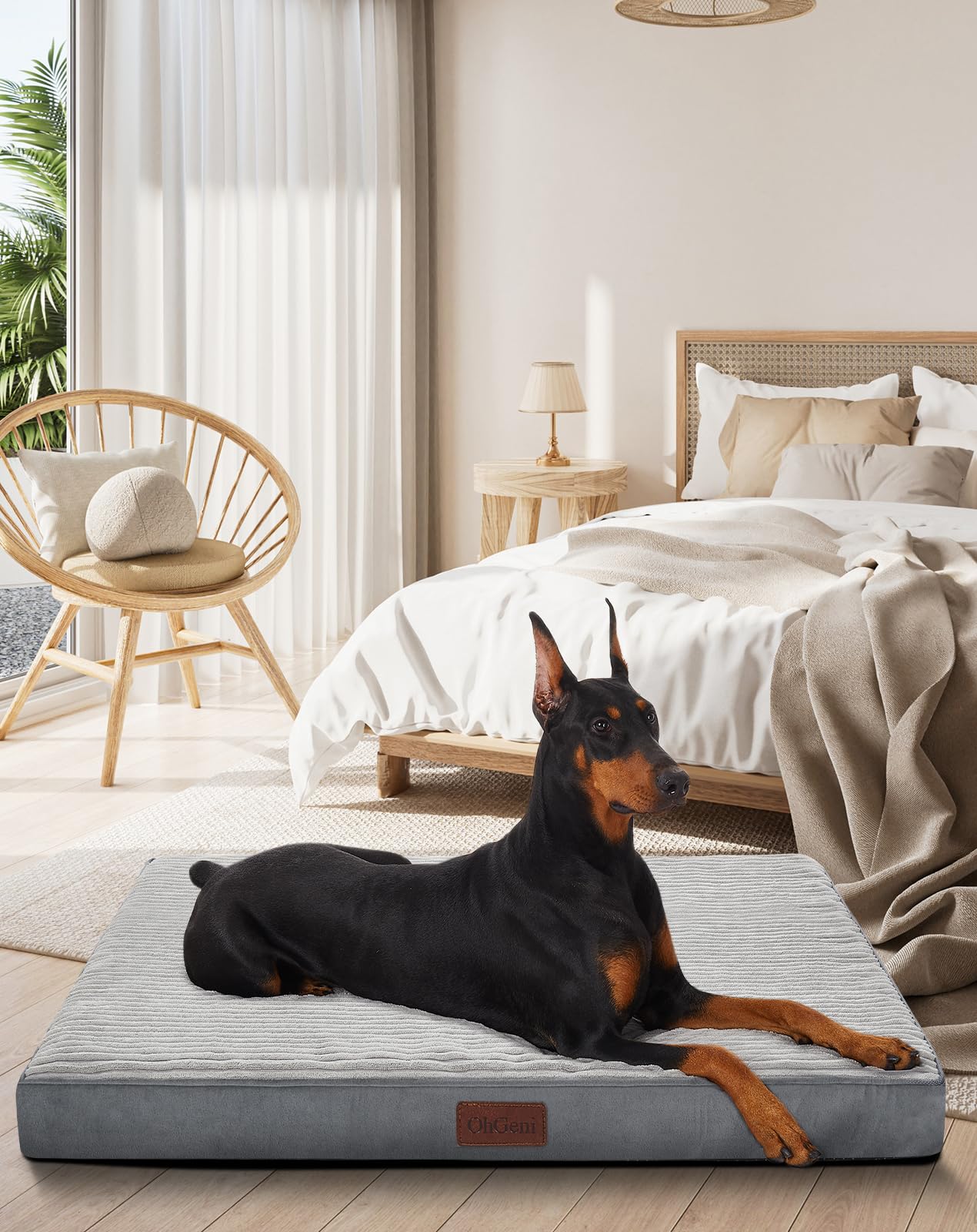 OhGeni 35 Inch Orthopedic Waterproof & Machine Washable Dog Bed for Medium Large Pets, Suitable for Crates, 25D Egg Crate Foam, Non-Slip Bottom & Removable Cover, Invisible Zipper(Gray)