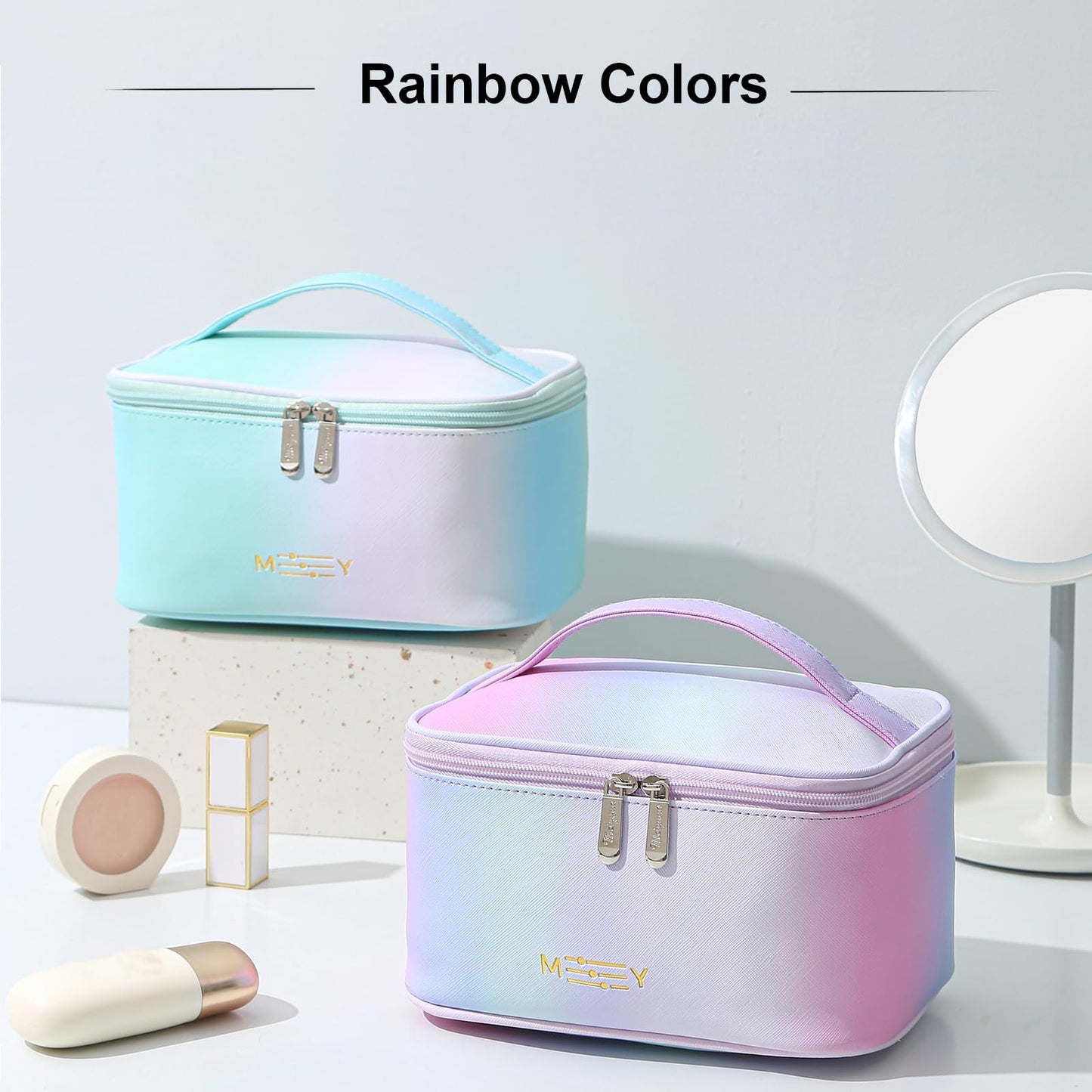 Meiyuuo Cute Makeup Bag Small Cosmetic Bags for Women Girls Gift for Teens Medium Pouch for Purse Essentials Toiletry Zip Pouch PU Waterproof Organizer Case (Cow Print)