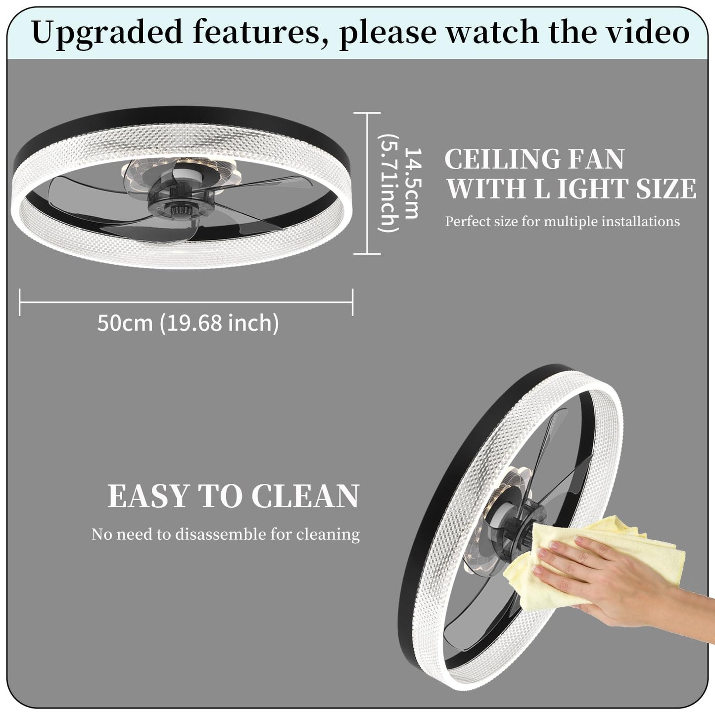 20‘’ Ceiling Fan with Light, Upgraded Low Profile Fan, Flush Mount Ceiling Fan, 6 Speeds, Dimmable LED, App & Remote Control, Quiet DC Motor, for Bedroom, Living Room, F115 White