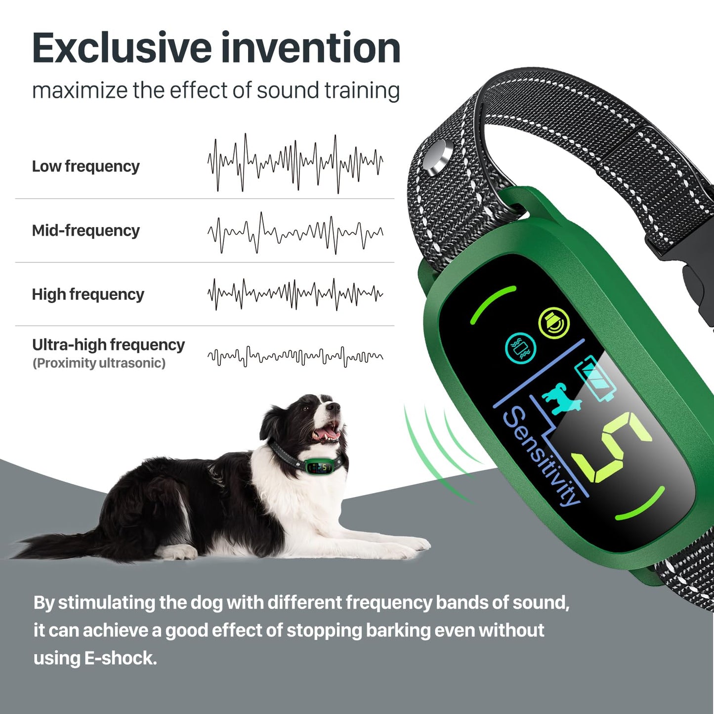Dog Bark Collar for Large Medium Small Dogs, Rechargeable Smart Bark Collar, Anti Barking Training Collar with 5 Adjustable Sensitivity Beep Vibration (Black)