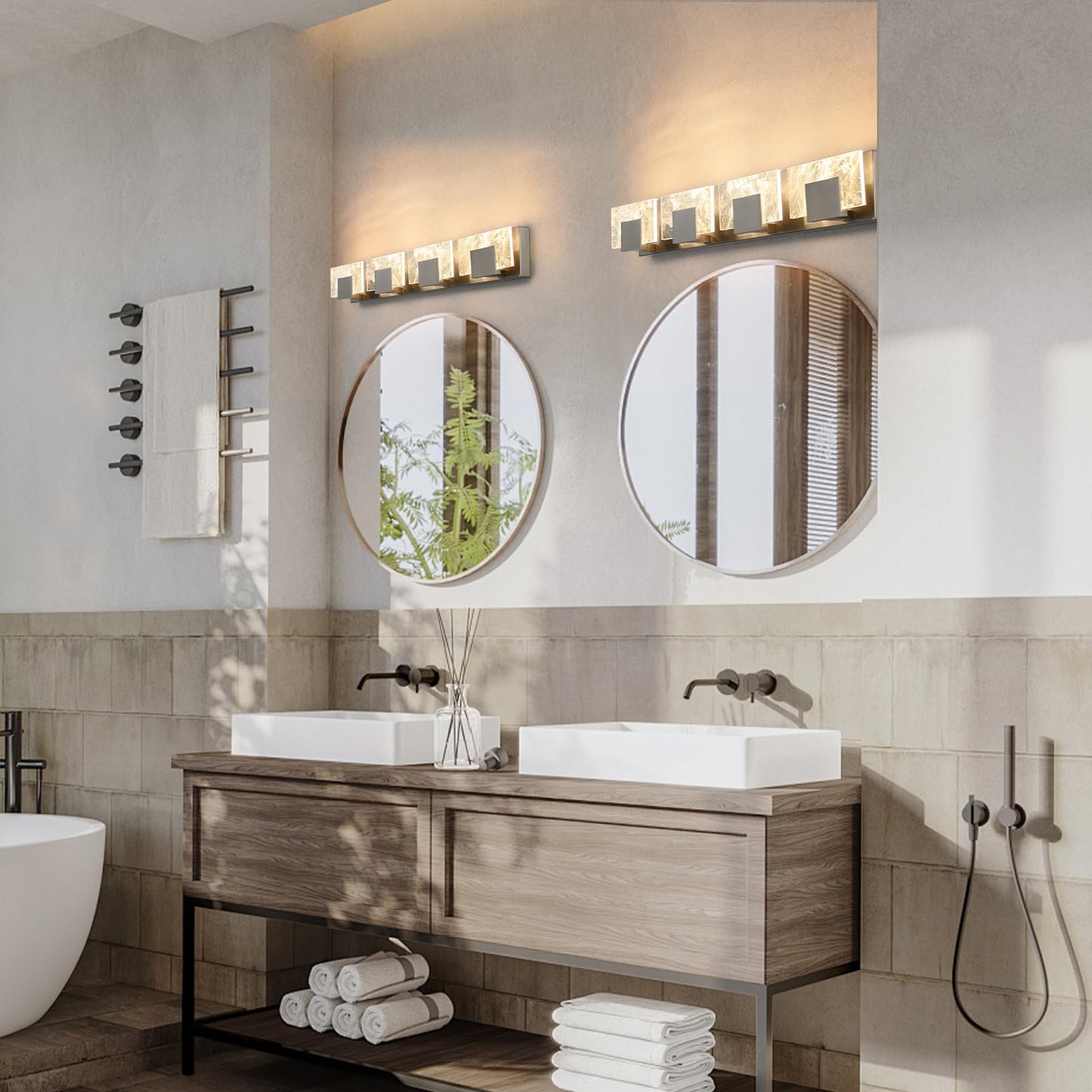 LED Bathroom Vanity Light: 24 inch Brushed Gold Acrylic Modern Lighting Fixtures - 3 Lights Contemporary Smoke Design Wall Lights Fixture Over Mirror 3000K
