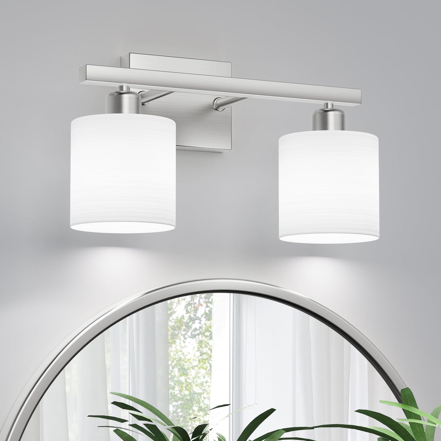 PARTPHONER Bathroom Light Fixtures, Bathroom Lighting Fixtures Over Mirror, Interior Classic Vanity Lights, Modern Bathroom Vanity Light with Textured White Glass Shade, Brushed Nickel, 3-Light
