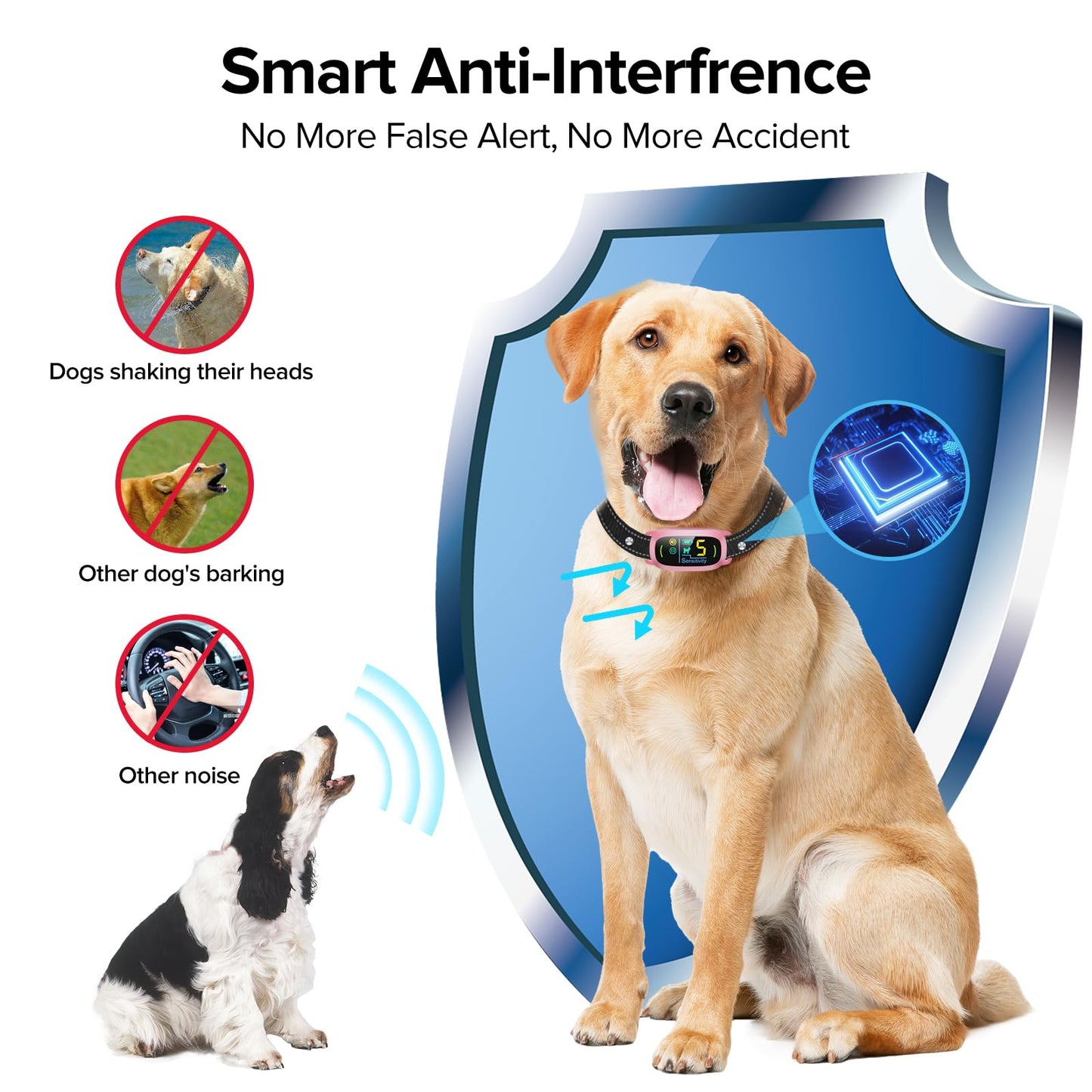 Dog Bark Collar for Large Medium Small Dogs, Rechargeable Smart Bark Collar, Anti Barking Training Collar with 5 Adjustable Sensitivity Beep Vibration (Black)