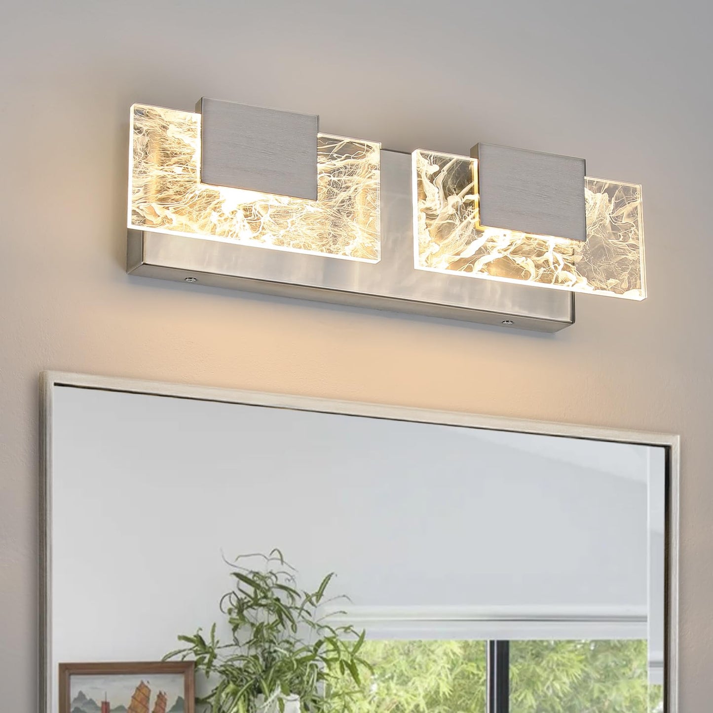 LED Bathroom Vanity Light: 24 inch Brushed Gold Acrylic Modern Lighting Fixtures - 3 Lights Contemporary Smoke Design Wall Lights Fixture Over Mirror 3000K