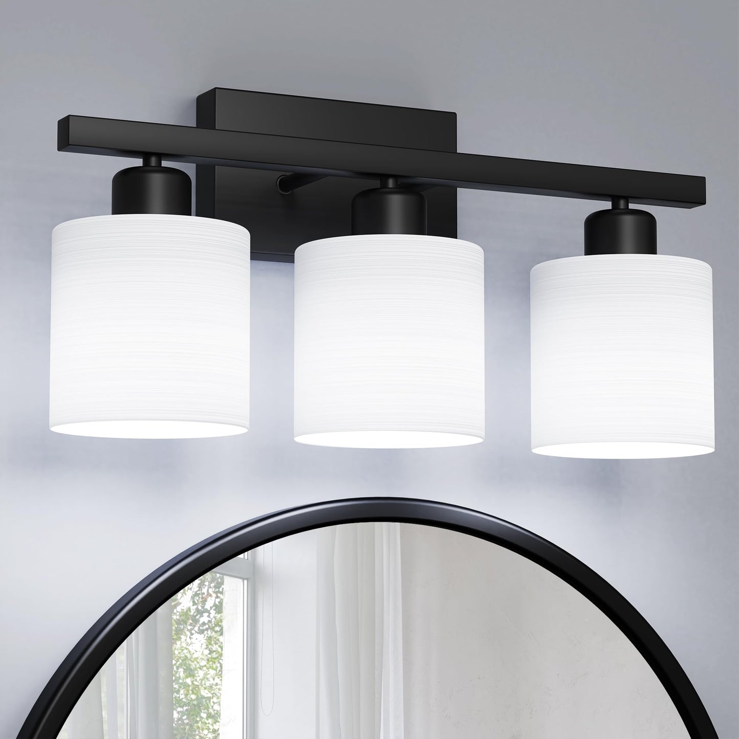 PARTPHONER Bathroom Light Fixtures, Bathroom Lighting Fixtures Over Mirror, Interior Classic Vanity Lights, Modern Bathroom Vanity Light with Textured White Glass Shade, Brushed Nickel, 3-Light