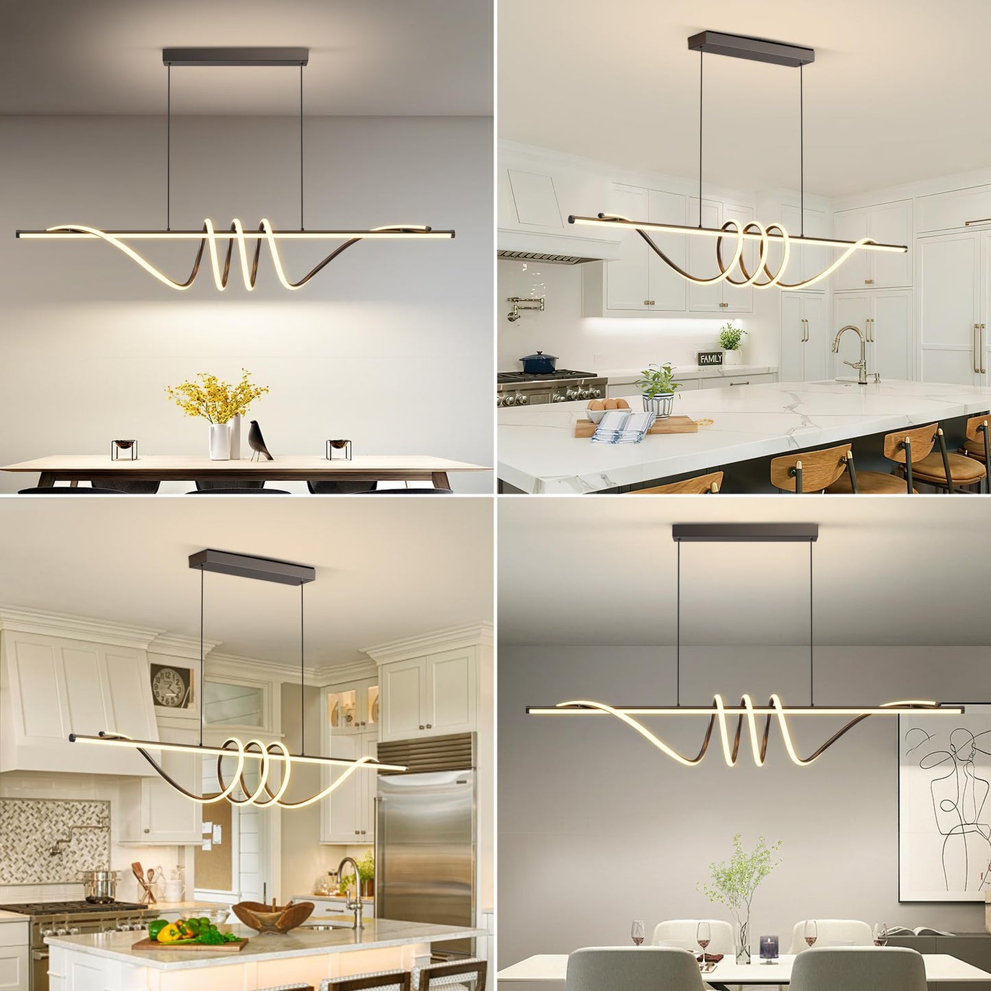 Modern LED Pendant Lights, 39in Chandelier Dimmable with Remote Control 3000k-6000K Adjustable Color Temperature, Aluminum Island Lighting Lamp Fixture for Kitchen, Dining Room, Billiard Room