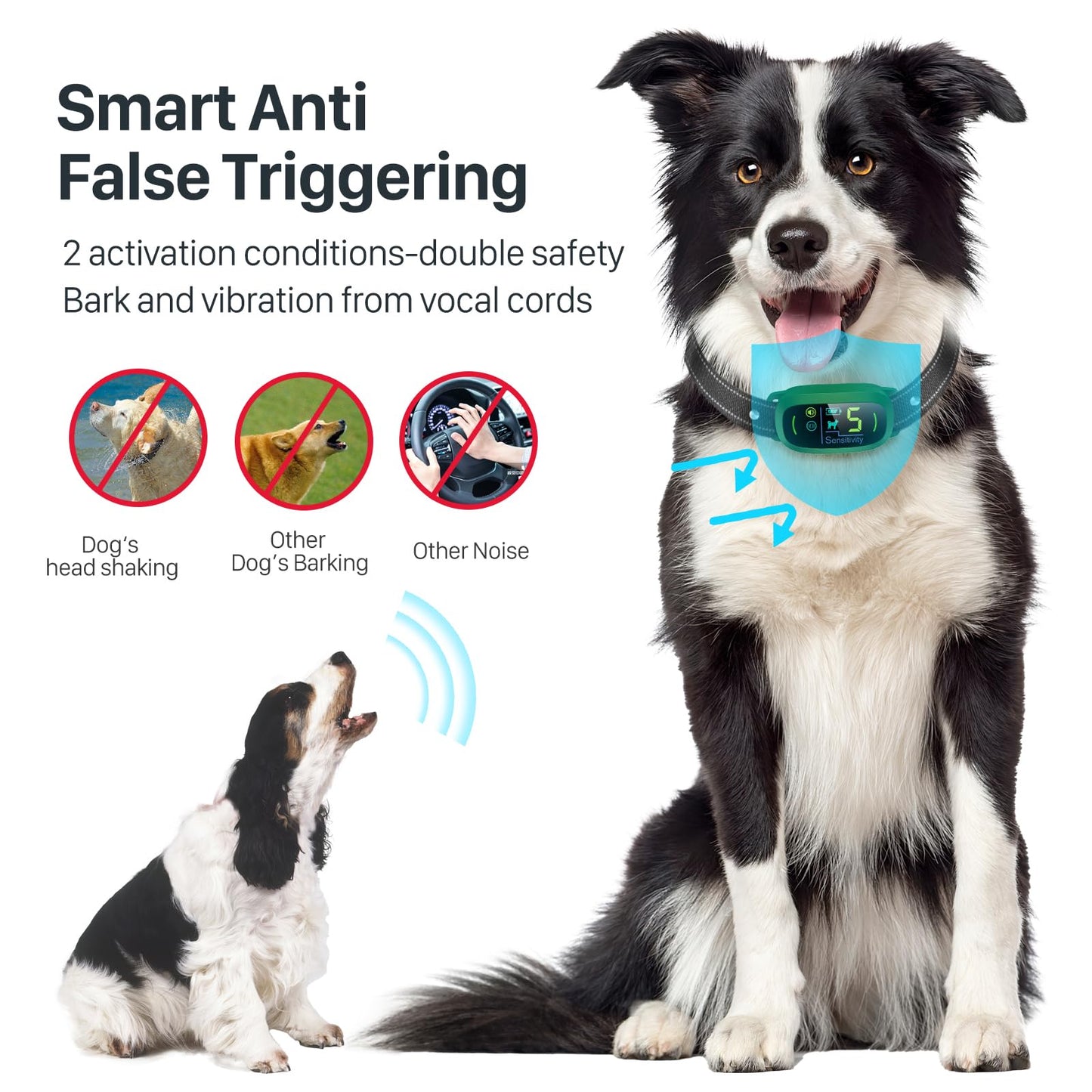Dog Bark Collar for Large Medium Small Dogs, Rechargeable Smart Bark Collar, Anti Barking Training Collar with 5 Adjustable Sensitivity Beep Vibration (Black)