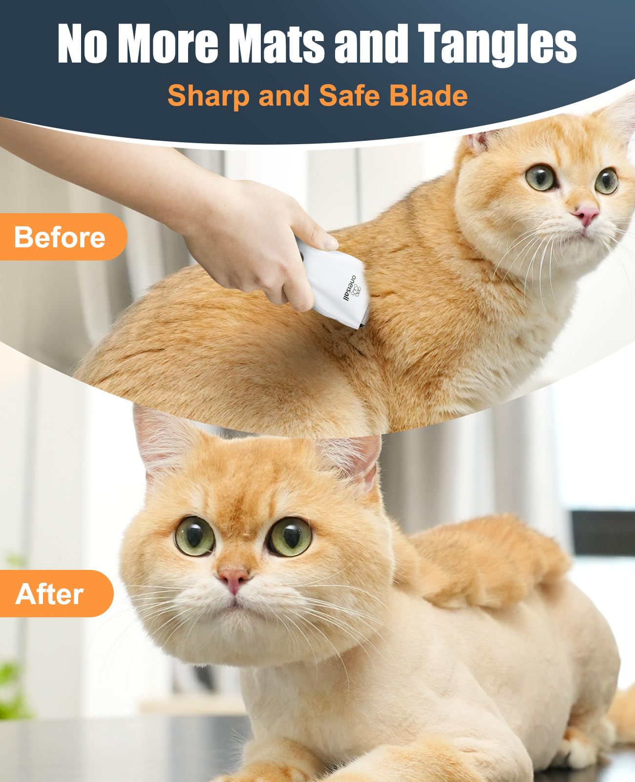 oneisall Pet Clipper for Cat Matted Hair, Pet Shaver for Cats Quiet Pet Hair Clippers Cordless Cat Clippers for Matted Hair Cat Clippers for Long Hair(Standard Blade)
