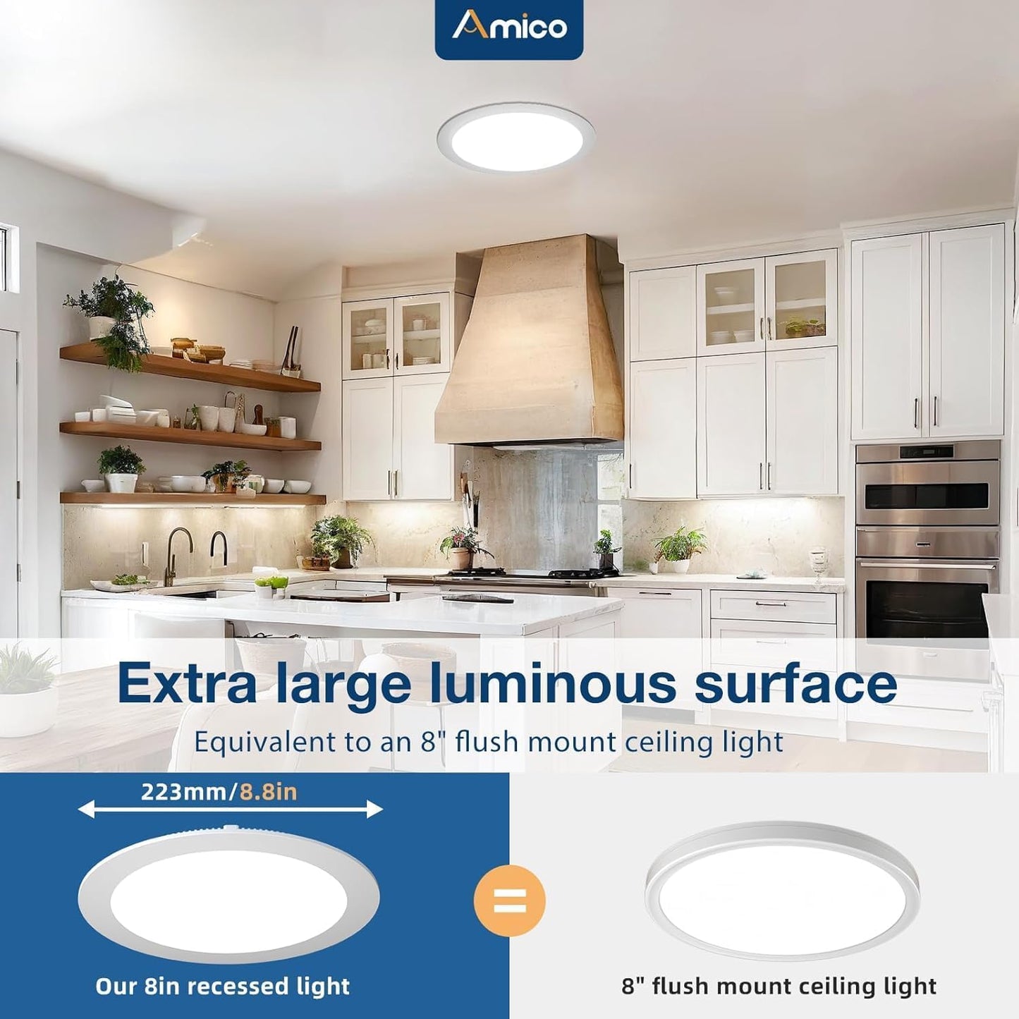 Amico 6 Pack 6 Inch 5CCT Ultra-Thin LED Recessed Ceiling Light with Junction Box, 2700K/3000K/3500K/4000K/5000K Selectable, 12W Eqv 110W 1050LM Brightness Dimmable Canless Wafer Downlight, ETL & FCC