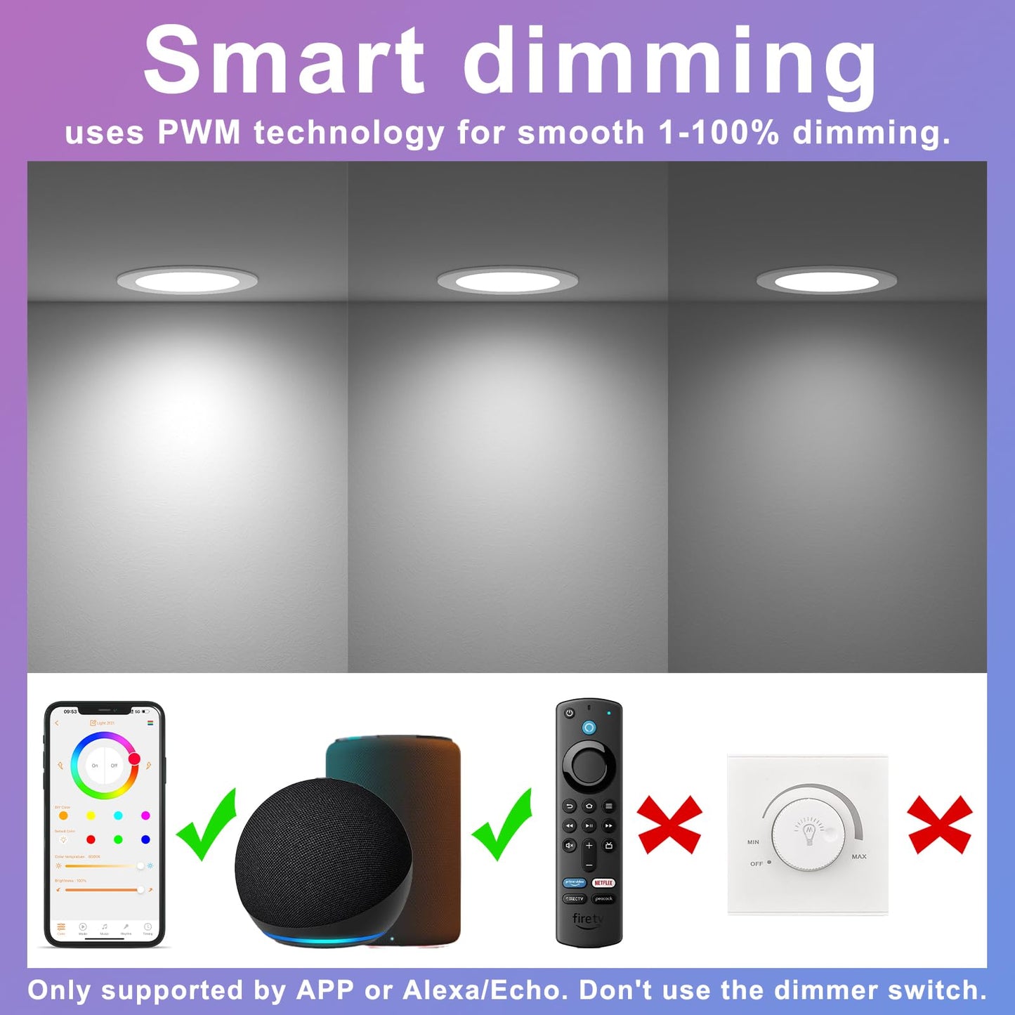 Smart Recessed Lighting 4 Inch RGBCW Color Changing 12W LED Downlight with Junction Box,1000 Lumen Recessed Ceiling Light Compatible with Alexa,Dimmable by Bluetooth Control -12Pack
