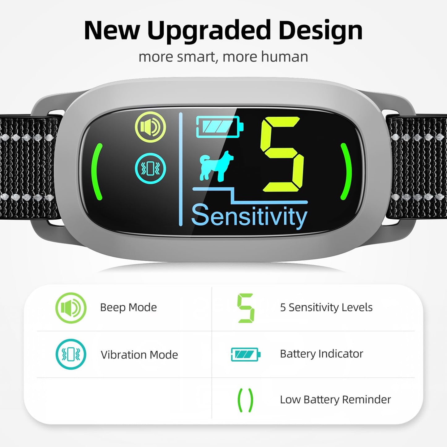Dog Bark Collar for Large Medium Small Dogs, Rechargeable Smart Bark Collar, Anti Barking Training Collar with 5 Adjustable Sensitivity Beep Vibration (Black)