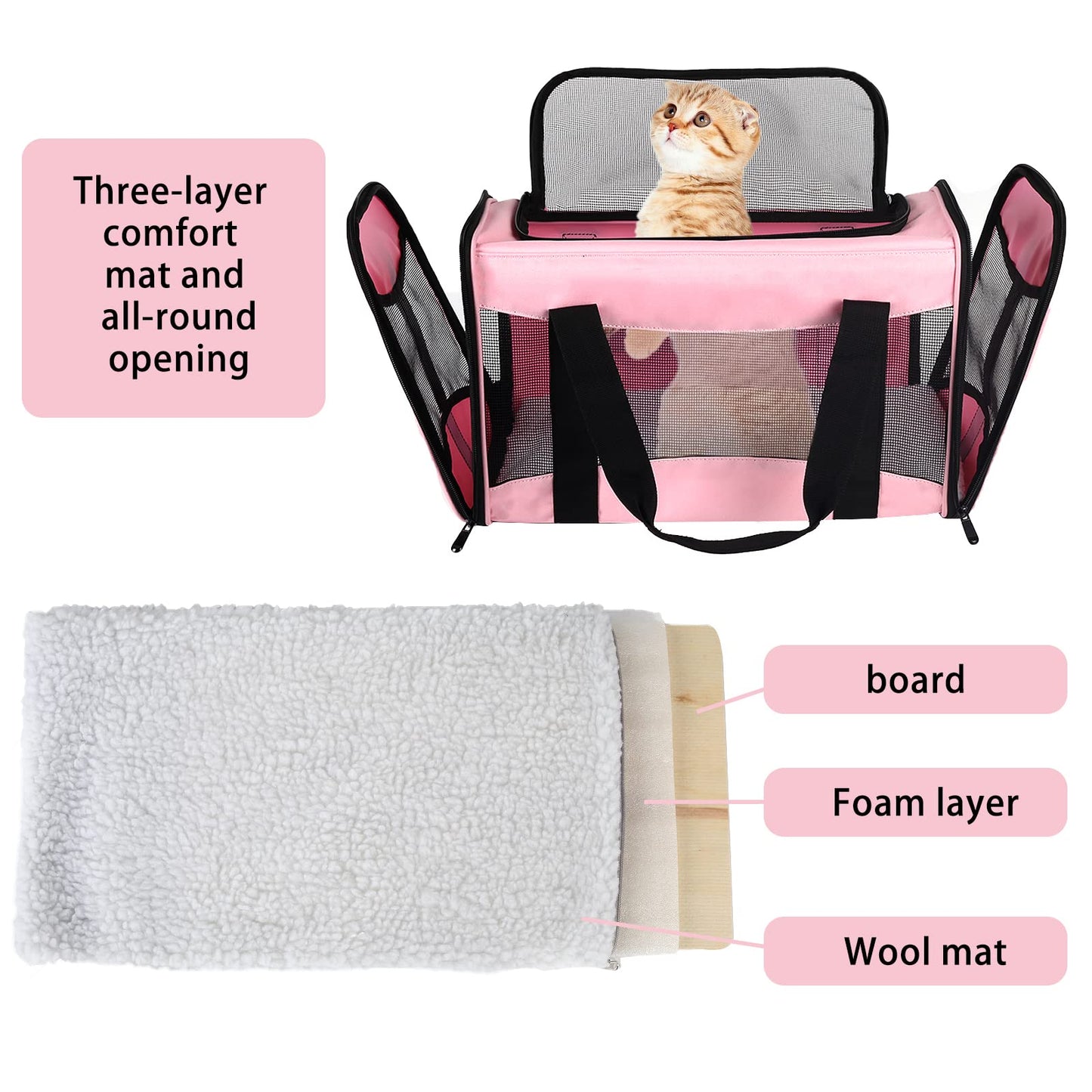 Cat Carrying Case Pet Dog Carrier Soft-Sided Cat Bag Airline Approved, Pet Travel Carrier Up to 15 Lbs, Collapsible Cat Carrier Dog Carrier for Medium Cats Small Cats Dogs(17x11x11 Green)