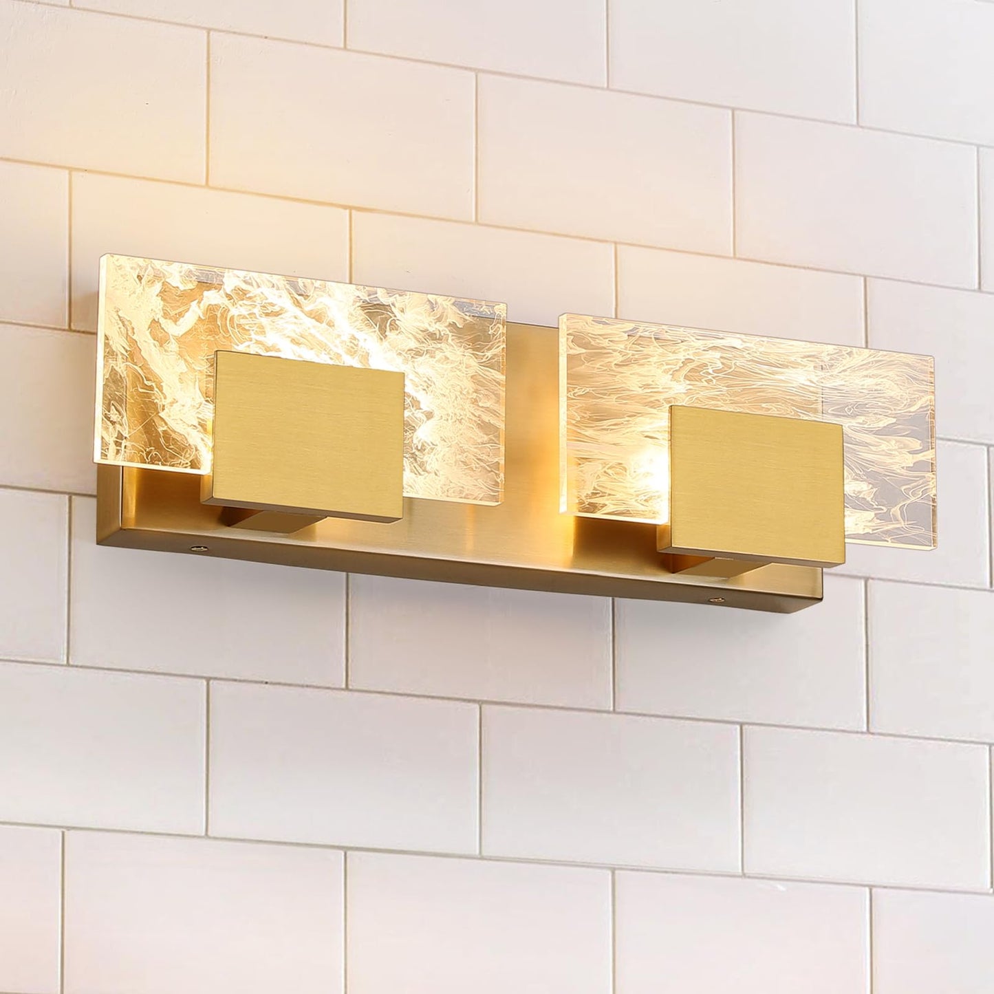 LED Bathroom Vanity Light: 24 inch Brushed Gold Acrylic Modern Lighting Fixtures - 3 Lights Contemporary Smoke Design Wall Lights Fixture Over Mirror 3000K