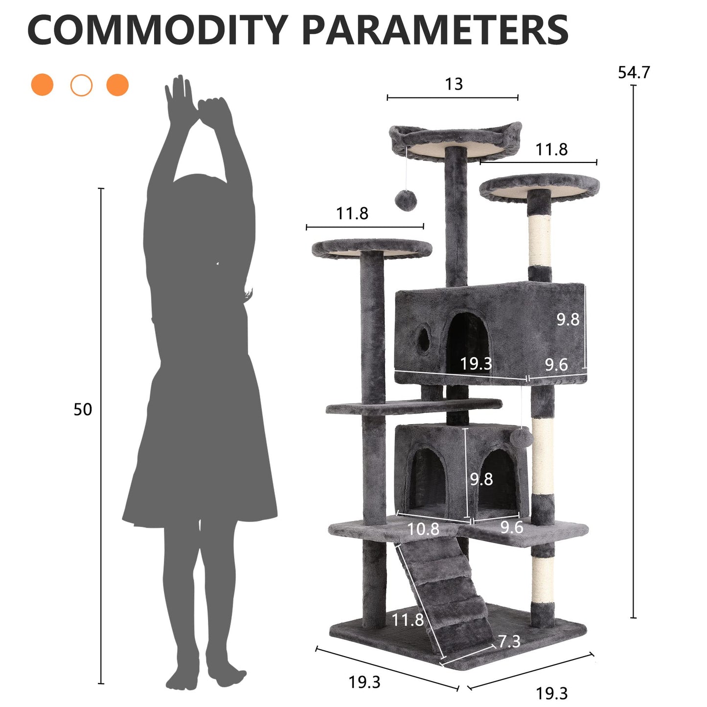 BestPet 54in Cat Tree Tower for Indoor Cats,Multi-Level Furniture Activity Center with Scratching Posts Stand House Condo Funny Toys Kittens Pet Play House,Dark Gray