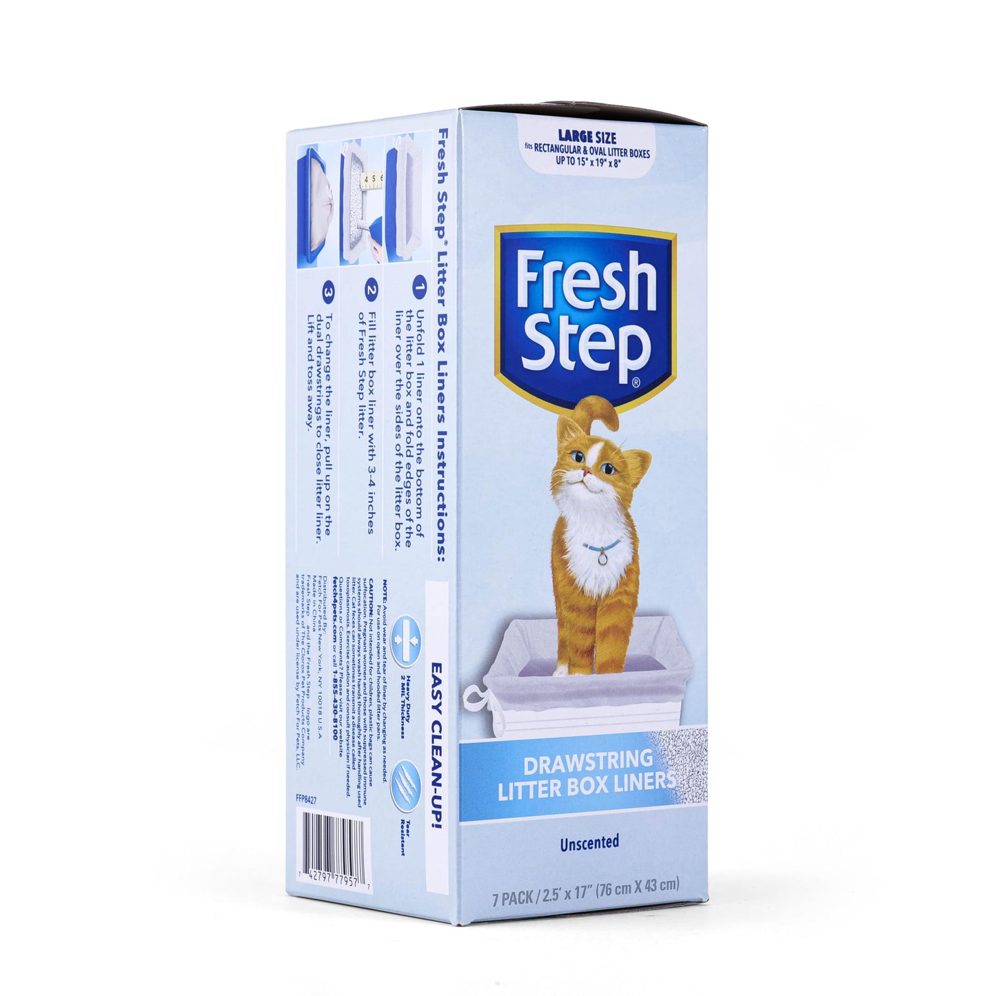 Fresh Step Drawstring Cat Litter Box Liners, Unscented, Size Jumbo, 36" x 19" | Kitty Litter Bags - 15 Count - Cat Litter Liners for Rectangle or Oval Large Litterboxes