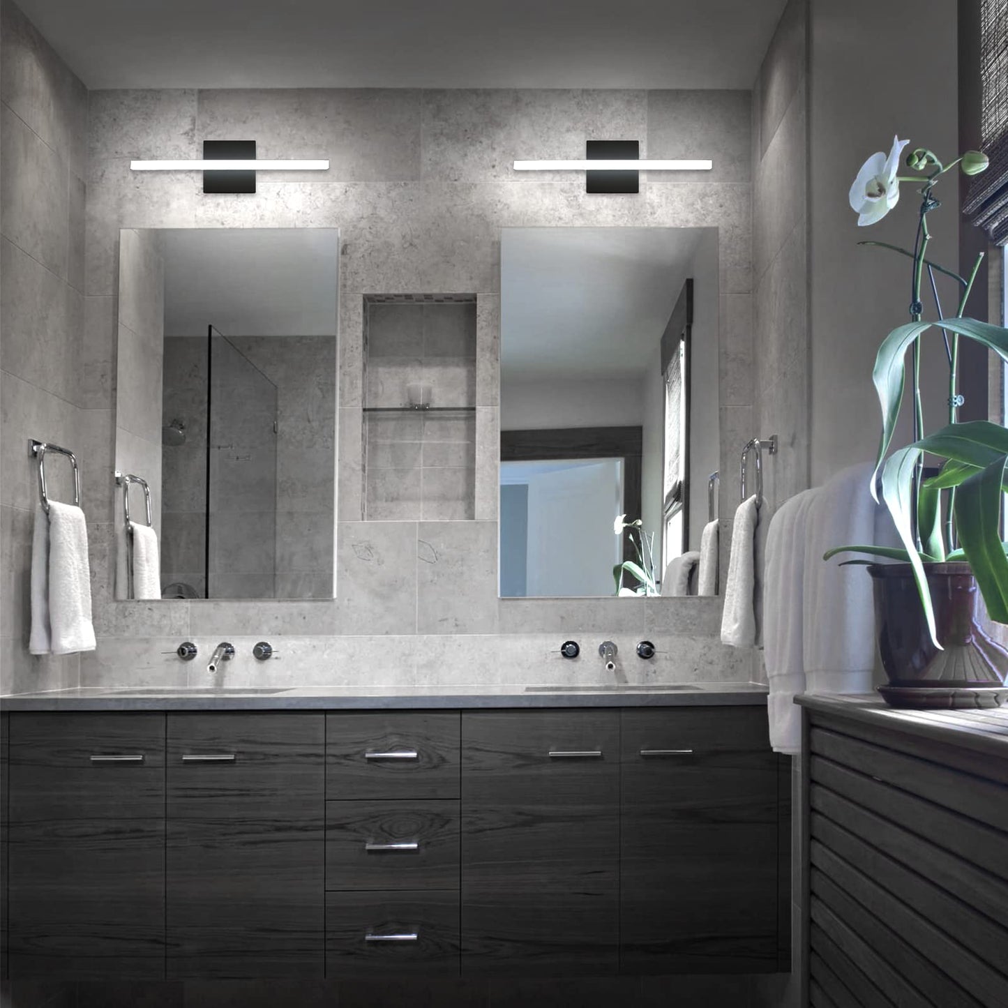 Combuh LED Bathroom Vanity Light Bar 16 Inch 9W Black IP44 Bathroom Light Fixtures Over Mirror Modern Bath Wall Lighting Fixture Sconce Indoor Cool White 6000K