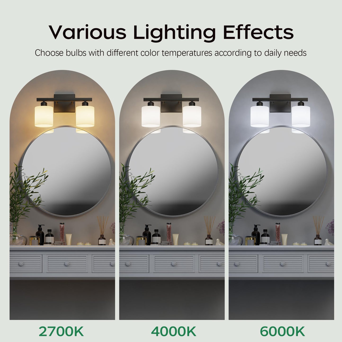 PARTPHONER Bathroom Light Fixtures, Bathroom Lighting Fixtures Over Mirror, Interior Classic Vanity Lights, Modern Bathroom Vanity Light with Textured White Glass Shade, Brushed Nickel, 3-Light