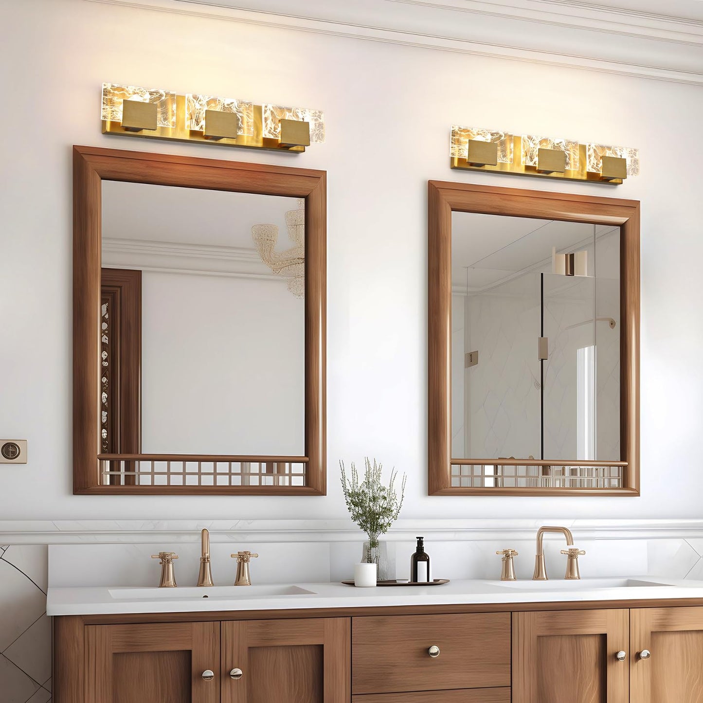 LED Bathroom Vanity Light: 24 inch Brushed Gold Acrylic Modern Lighting Fixtures - 3 Lights Contemporary Smoke Design Wall Lights Fixture Over Mirror 3000K