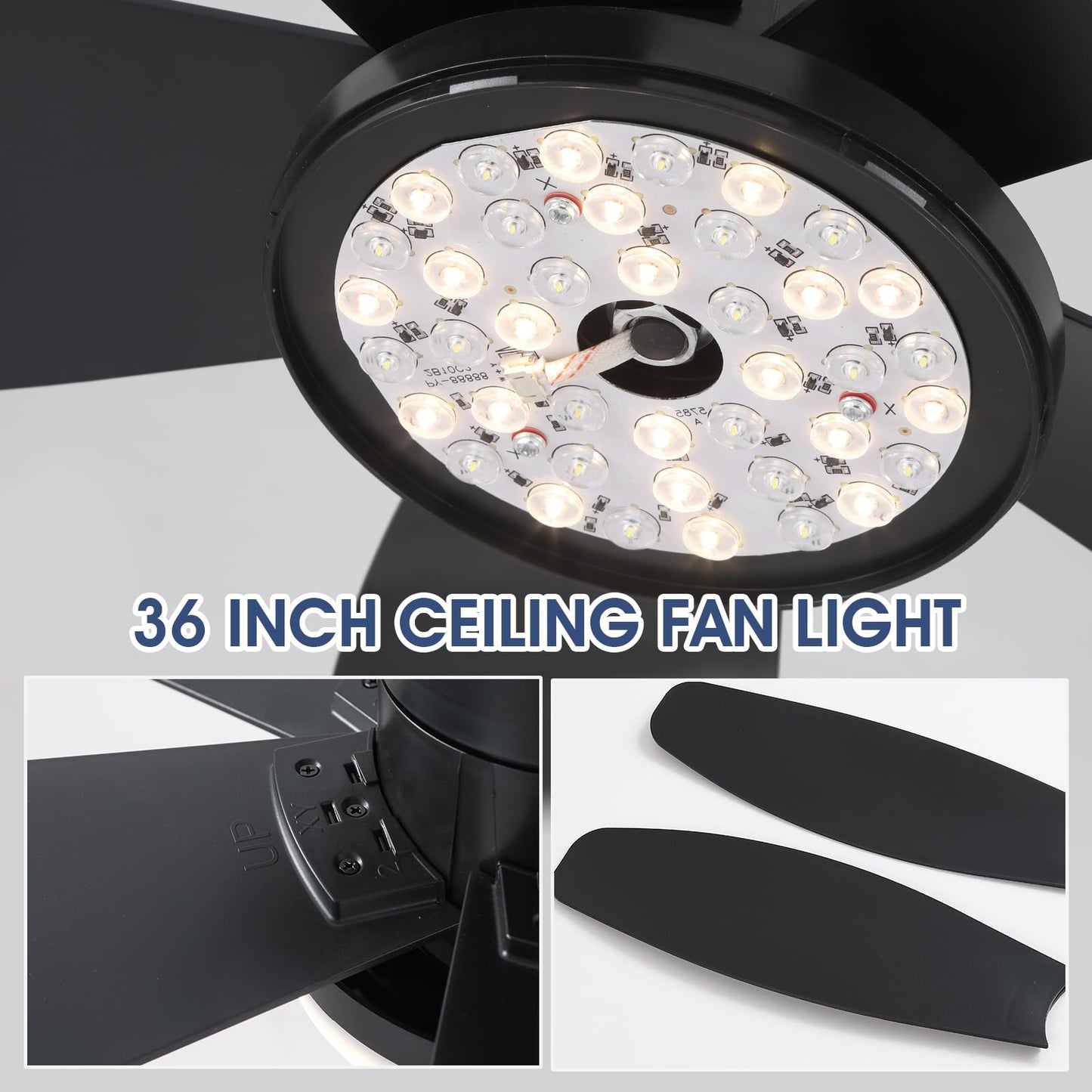Ceiling Fans with Lights-36 Low Profile Ceiling Fan with Light and Remote/APP Control,Flush Mount,DC Reversible,LED Dimmable Blakc Ceiling Fans for Bedroom,Indoor/Outdoor Patio Use