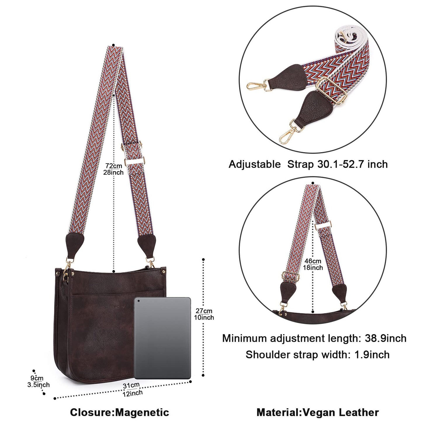 HKCLUF Crossbody Bags for Women Trendy Vegan Leather Hobo Handbags With 2PCS Adjustable Guitar Strap Shoulder Bucket Bags