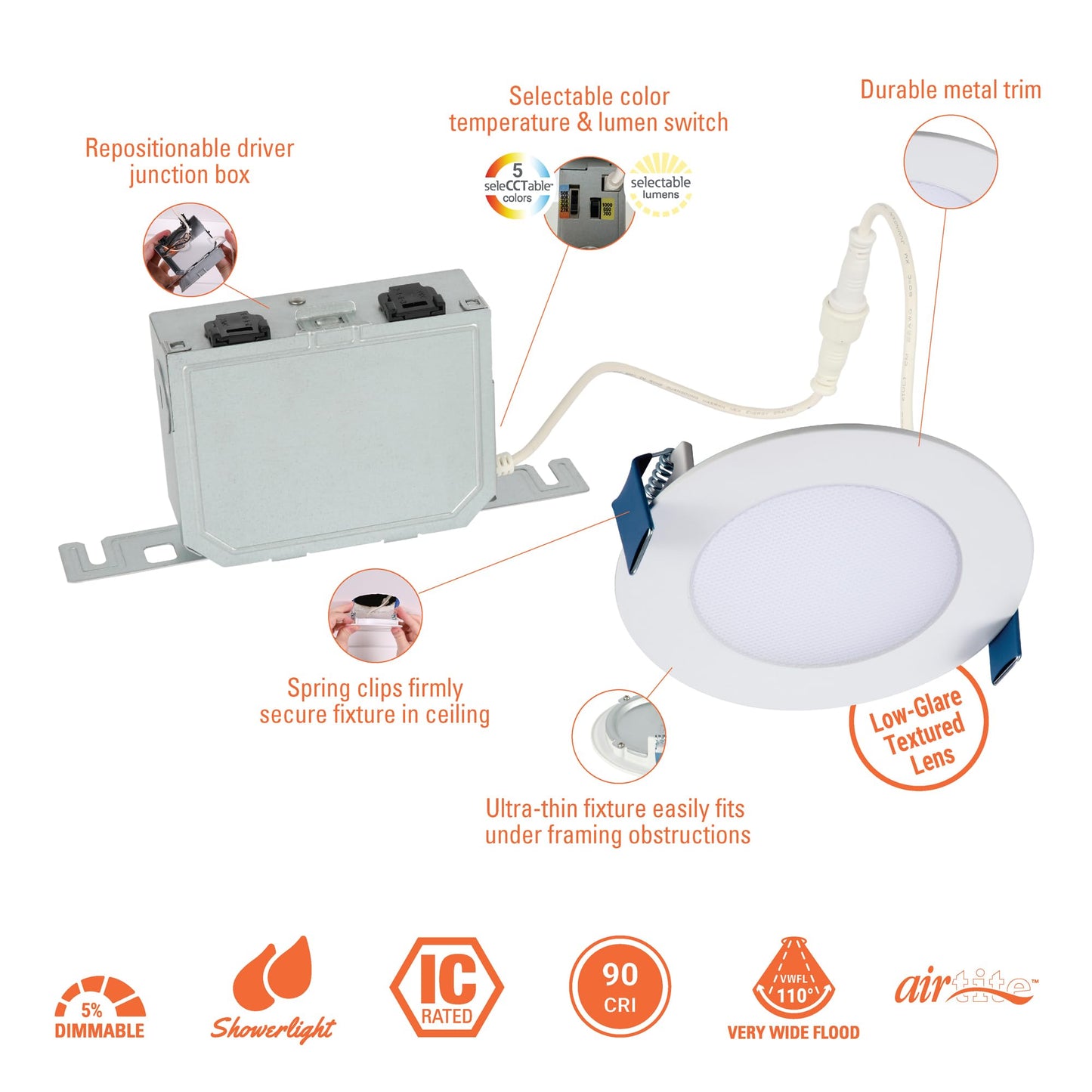 HALO HLB 4-Inch Thin Recessed Indoor/Outdoor Canless LED Downlight w/Selectable Color Temperatures 6-Pack HLB40699FS1EMWR-6PK