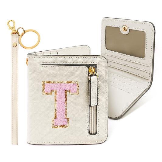 COSHAYSOO Teen Girl Gifts Trendy Stuff Initial Wallet RFID Bifold Tween Girls Christmas Stocking Stuffer Presents for Her Personalized Preppy Things Chenille Letter E Purple