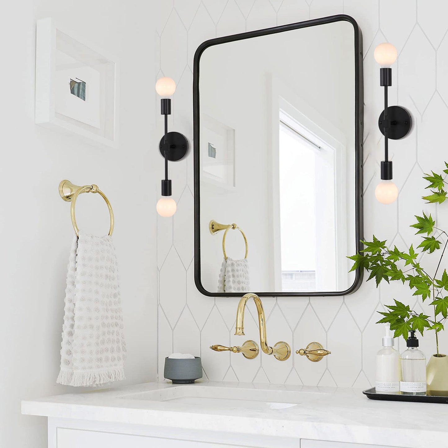 2 Lights Bathroom Wall Sconce Vanity Modern Industrial Wall Lamp Pole Wall Mount Lighting Fixture(Gold/Black Color)