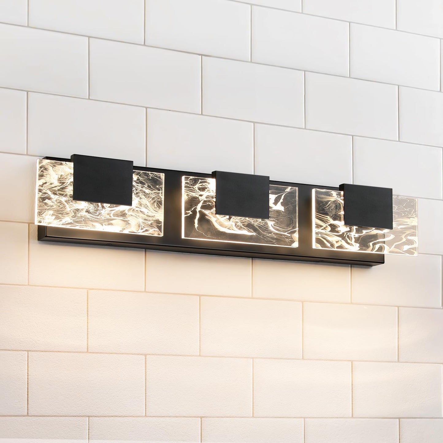 LED Bathroom Vanity Light: 24 inch Brushed Gold Acrylic Modern Lighting Fixtures - 3 Lights Contemporary Smoke Design Wall Lights Fixture Over Mirror 3000K