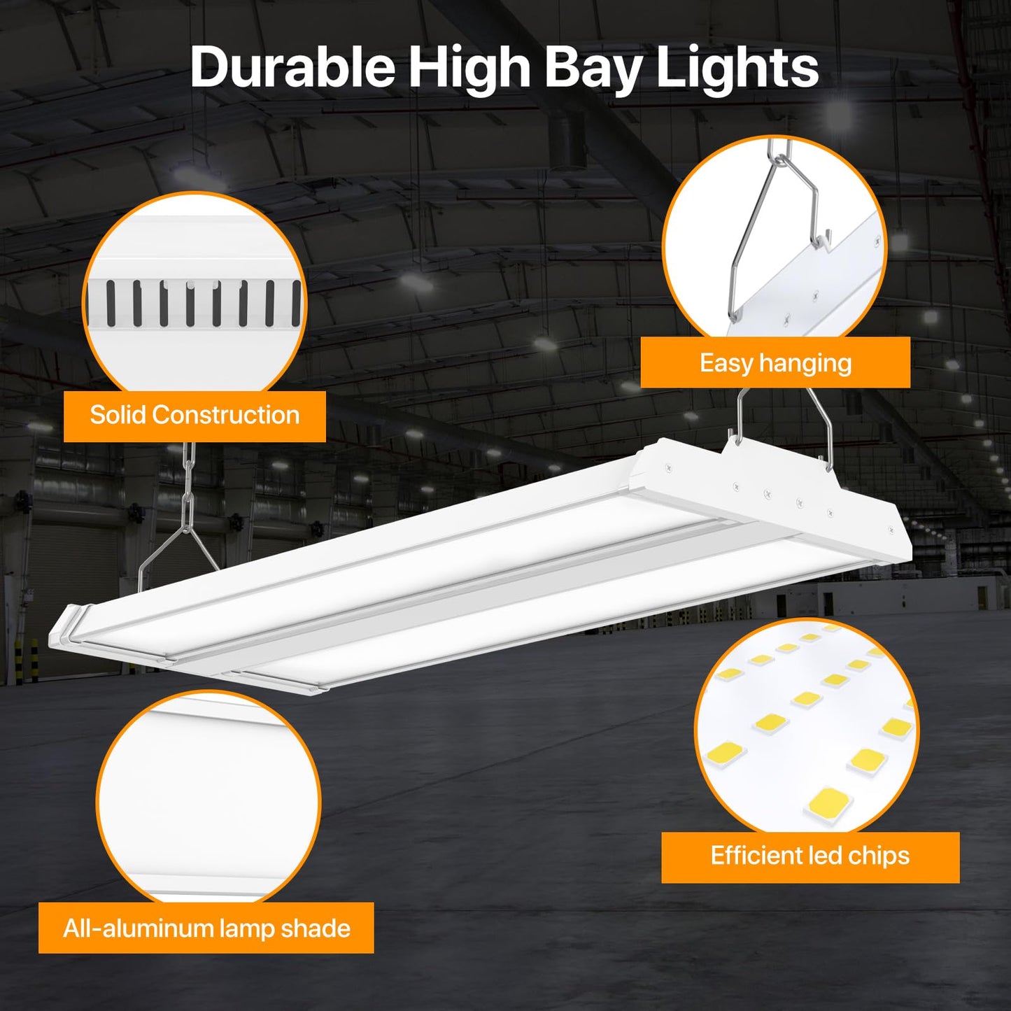 High Bay Led Shop Lights 150W 2Pack 4000K/5000K Switchable Linear High Bay Light Directional 0-10V Dimmable 100-277V Hardwire 135LM/W Commercial Lighting for Warehouse, Workshop, Supermarket