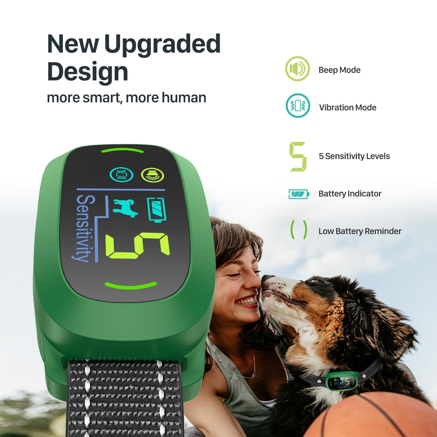 Dog Bark Collar for Large Medium Small Dogs, Rechargeable Smart Bark Collar, Anti Barking Training Collar with 5 Adjustable Sensitivity Beep Vibration (Black)