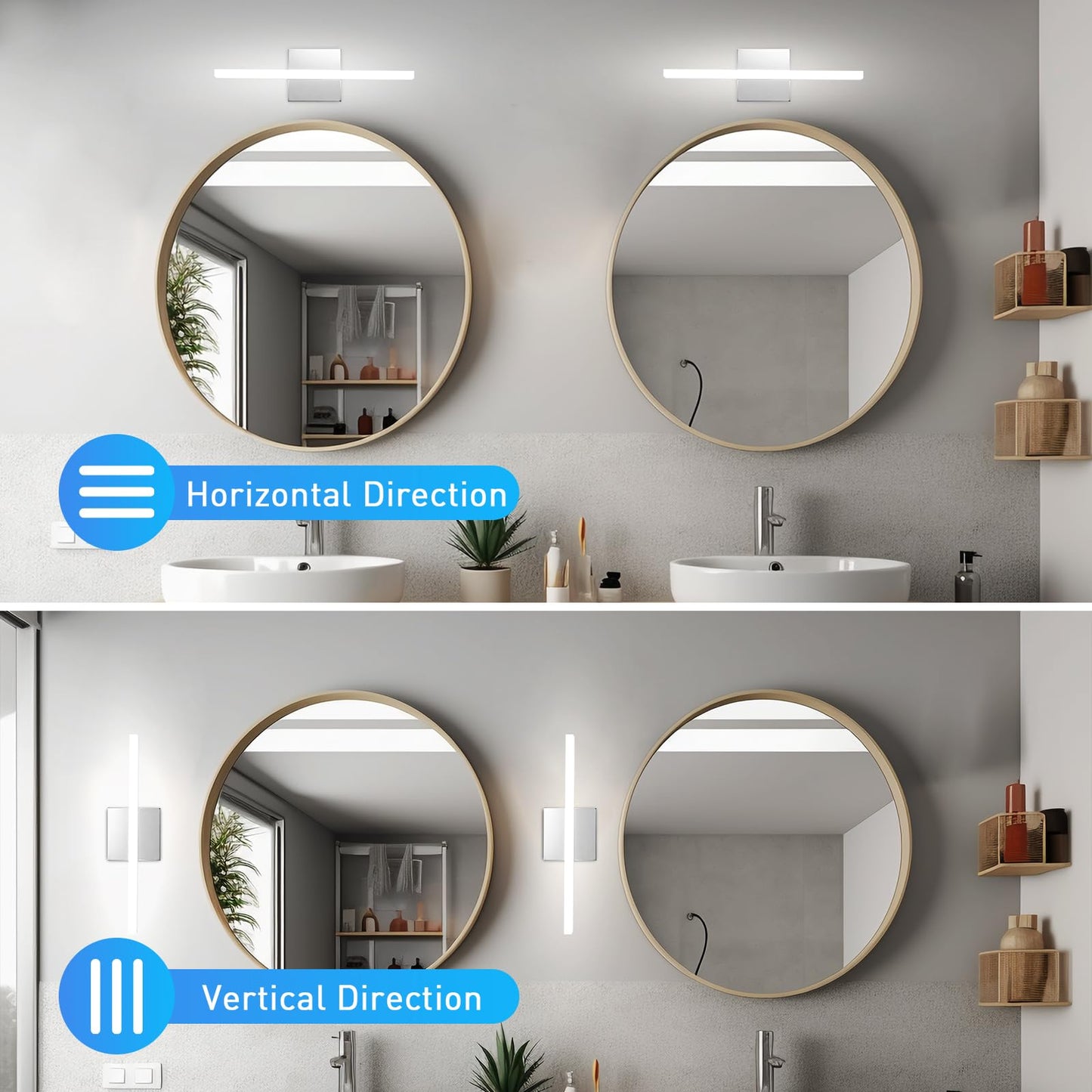 Combuh Modern Bathroom Light Fixtures Over Mirror 16 Inch IP44 9W Chrome Vanity Light Bar for Bathroom Wall Light Fixtures Cool White 6000K