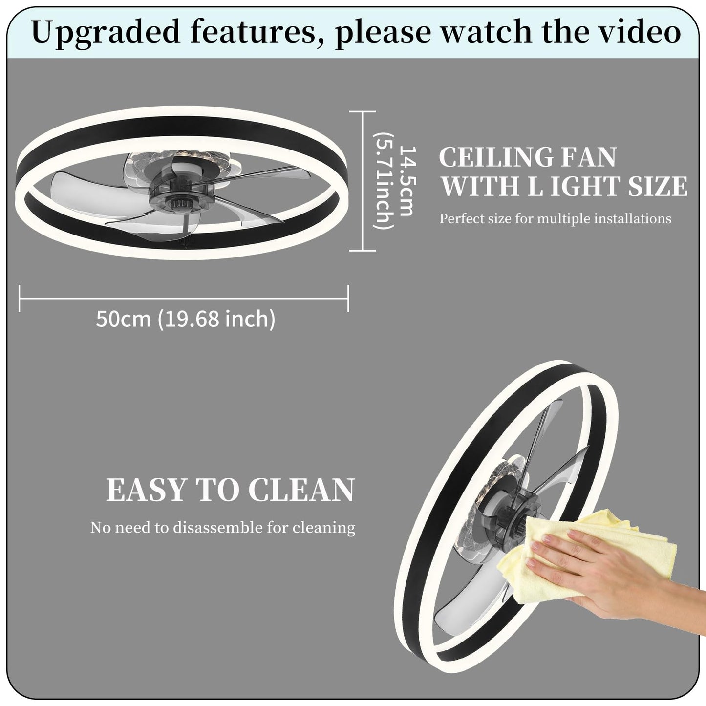 20‘’ Ceiling Fan with Light, Upgraded Low Profile Fan, Flush Mount Ceiling Fan, 6 Speeds, Dimmable LED, App & Remote Control, Quiet DC Motor, for Bedroom, Living Room, F115 White
