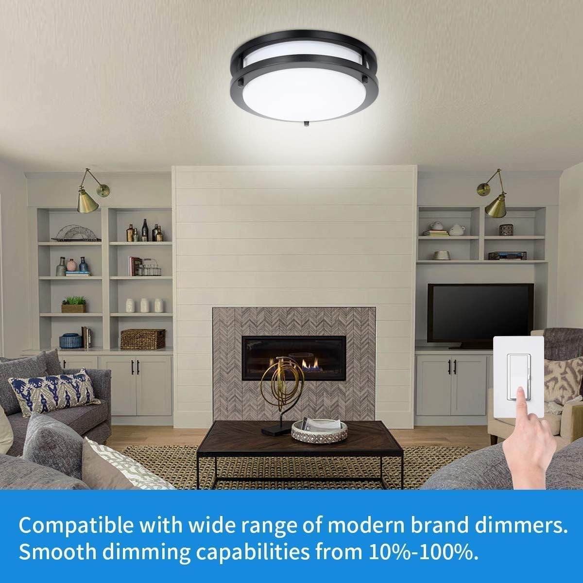 36W Dimmable LED Ceiling Light Fixture, 12 inch Flush Mount Light Fixture, Ceiling Lights for Bedroom, Kitchen, Bathroom, Super Bright 4000 Lumens, 400W Equivalent, 5000K Daylight White