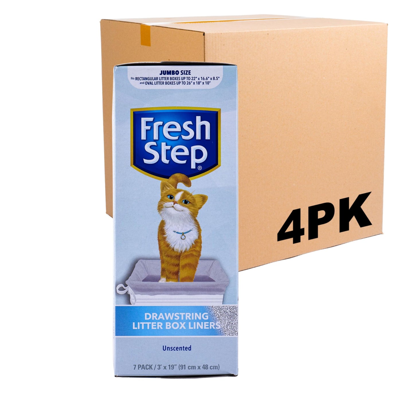 Fresh Step Drawstring Cat Litter Box Liners, Unscented, Size Jumbo, 36" x 19" | Kitty Litter Bags - 15 Count - Cat Litter Liners for Rectangle or Oval Large Litterboxes