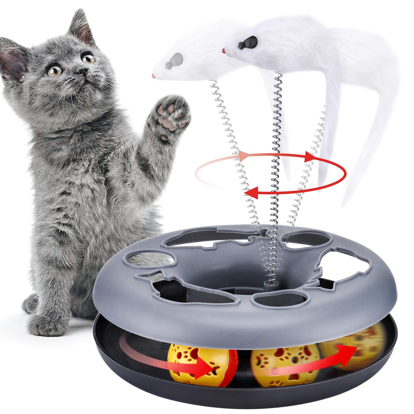 Cat Toys, Cat Toys for Indoor Cats,Interactive Kitten Toys Roller Tracks with Catnip Spring Pet Toy with Exercise Balls Teaser Mouse (red)