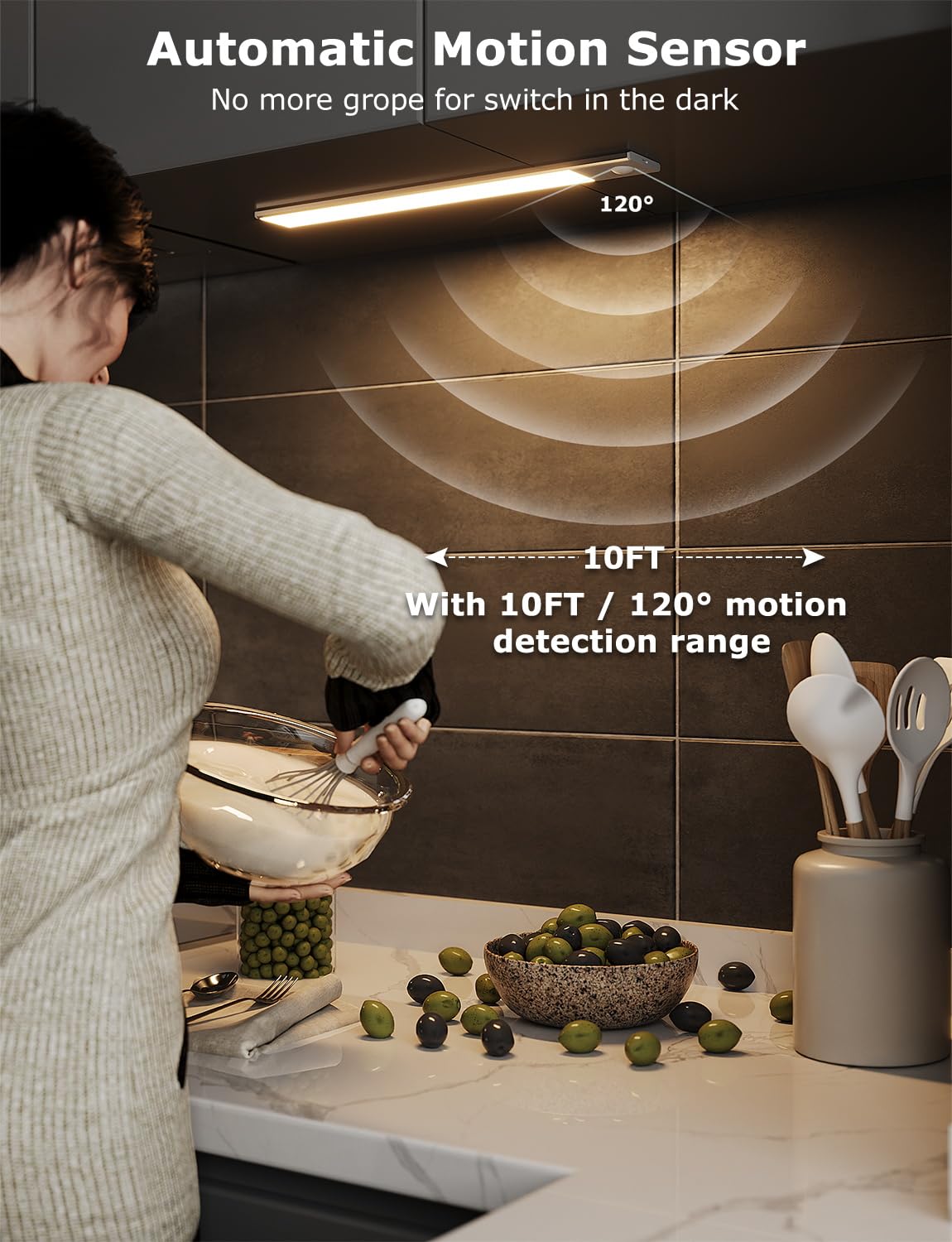 12" Thin Motion-Activated Under Cabinet Lighting, Aluminum Alloy Under Counter Lights for Kitchen, 3-Color-Temps Magnetic Closet Lights, Rechargeable Motion Sensor Light Indoor (4Pack, Silver)