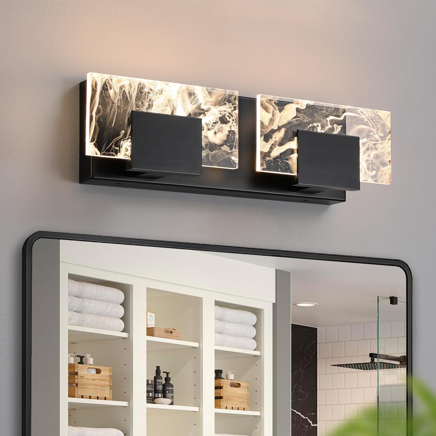 LED Bathroom Vanity Light: 24 inch Brushed Gold Acrylic Modern Lighting Fixtures - 3 Lights Contemporary Smoke Design Wall Lights Fixture Over Mirror 3000K