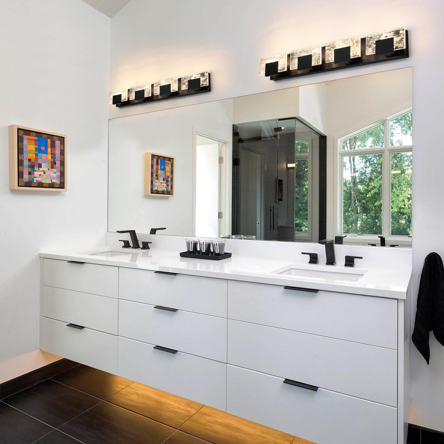 LED Bathroom Vanity Light: 24 inch Brushed Gold Acrylic Modern Lighting Fixtures - 3 Lights Contemporary Smoke Design Wall Lights Fixture Over Mirror 3000K