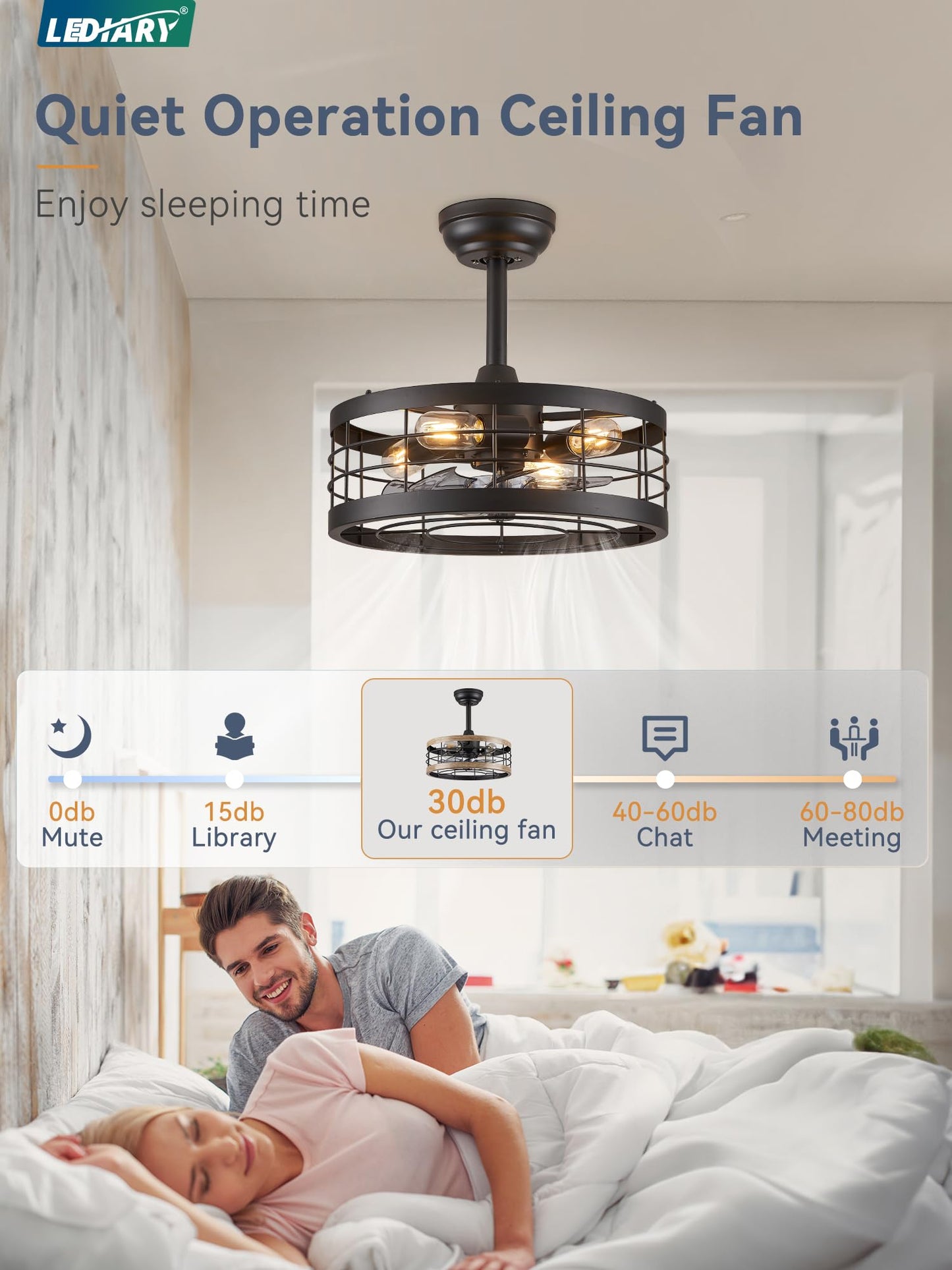 LEDIARY 16.5 inch Black Caged Ceiling Fan with Light, Fandelier Industrial Ceiling Fan with Remote, Farmhouse Fan Lights Ceiling Fixtures for Kitchen, Bedroom, Outdoor(6 Speed, Timing)-Black