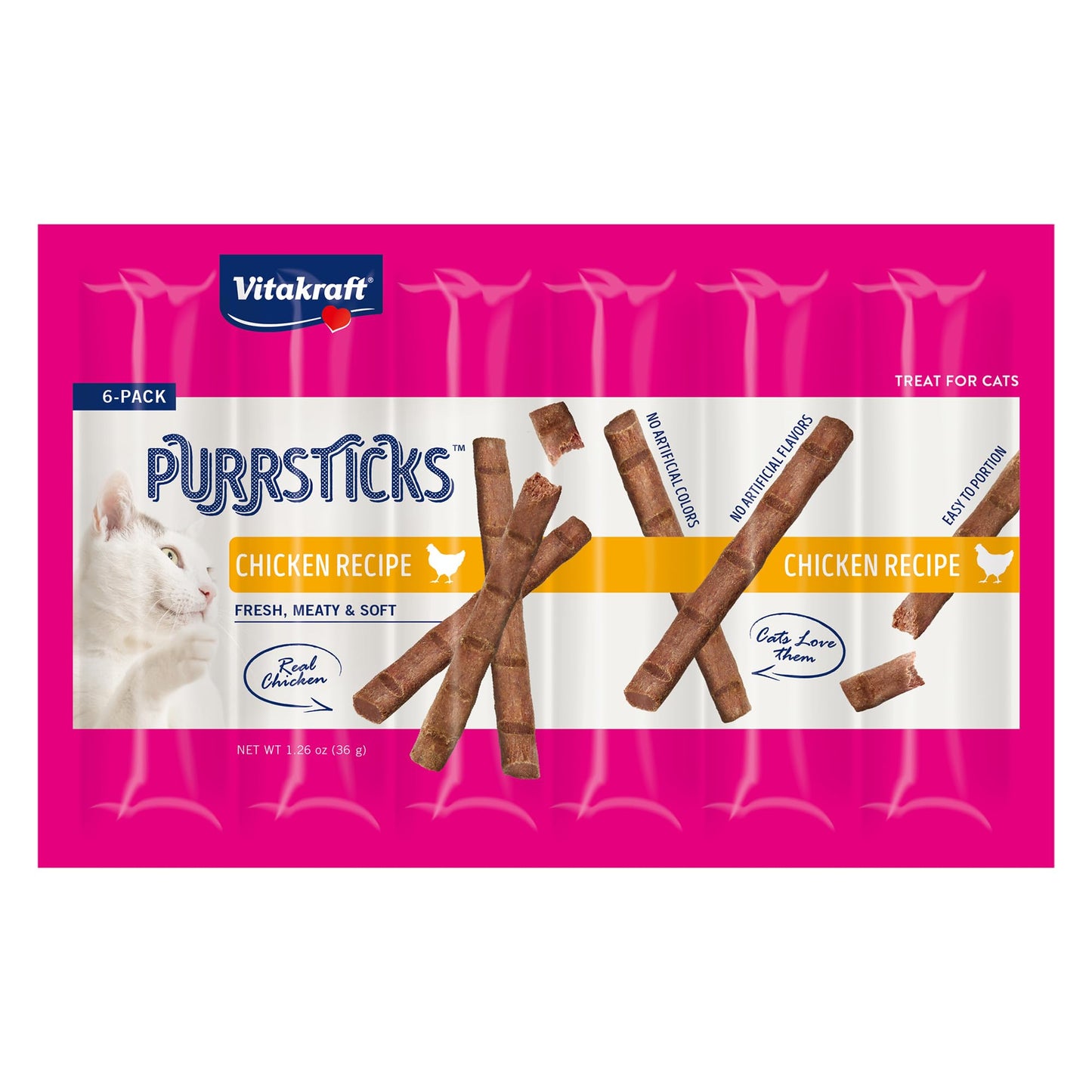 Vitakraft PurrSticks Meaty Cat Sticks - Chicken - Segmented and Breakable Meatstick - Deliciously Tender