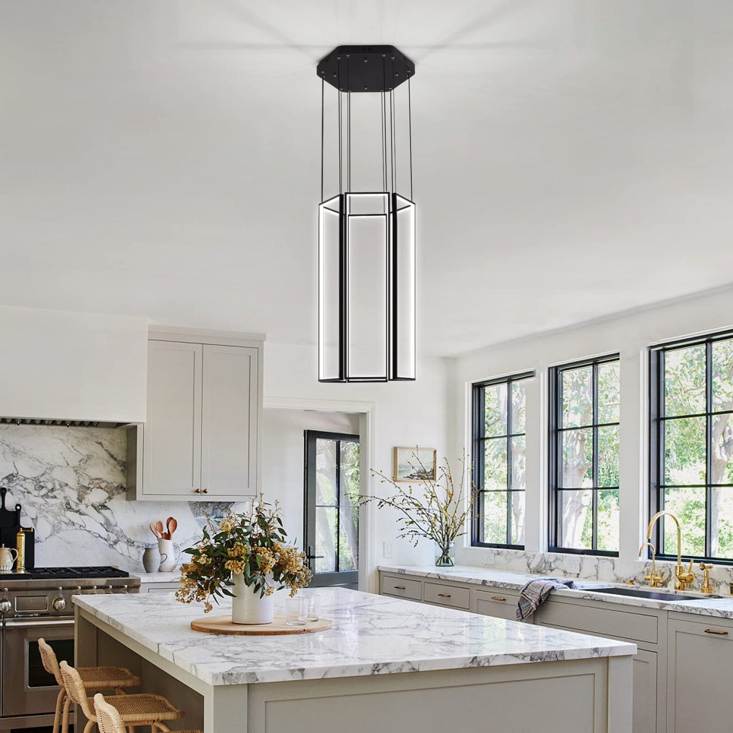Modern Chandelier Modern Led Chandelier Adjustable Black Chandelier Lighting Fixture High Ceiling Chandelier Suitable for Living Room Staircase Villa