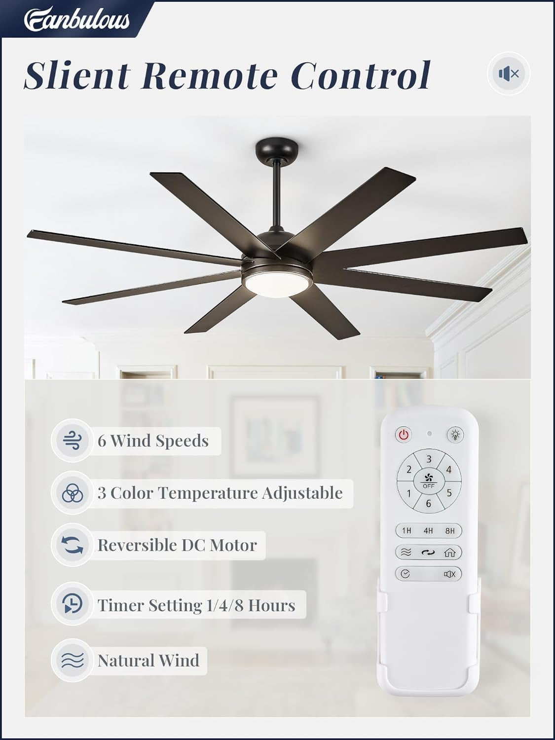 Ceiling Fans with Lights, 72 Inch Large Ceiling Fan with Light and