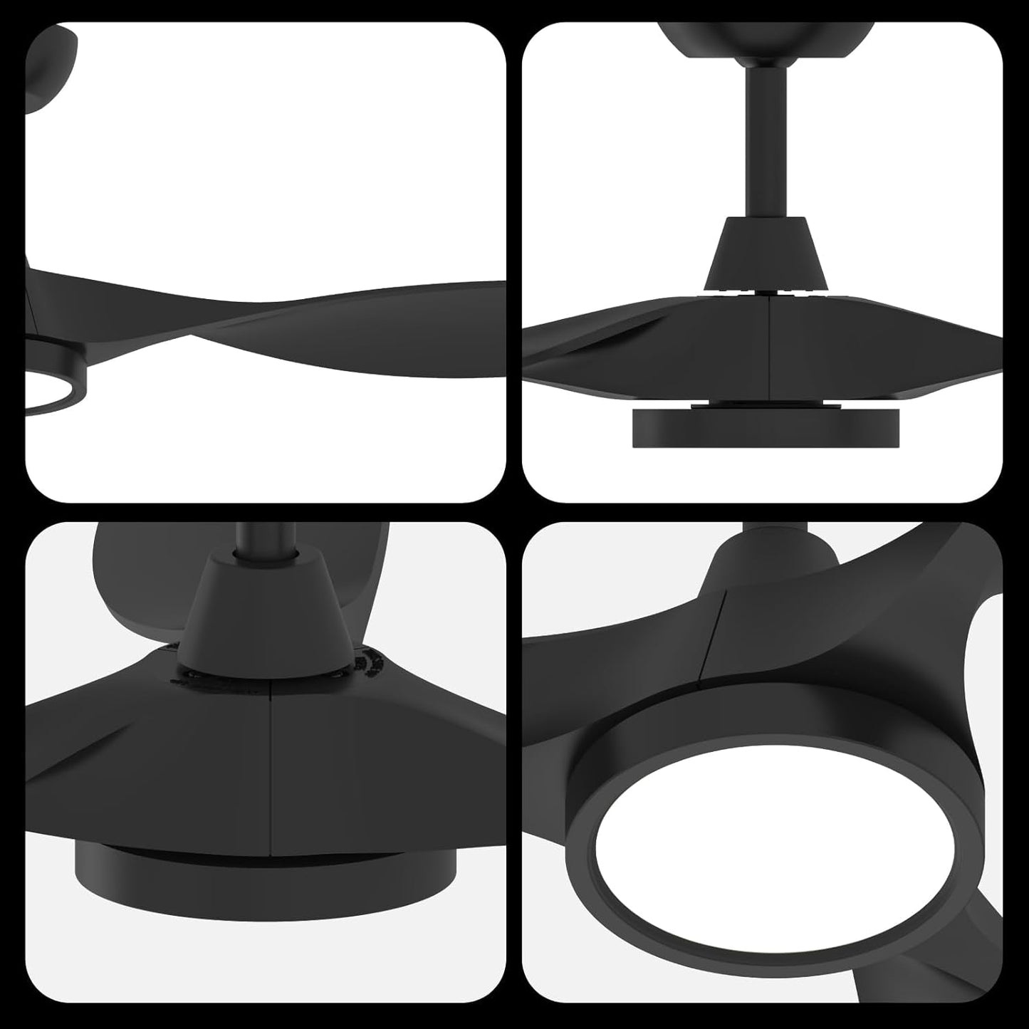 Ceiling Fans with Lights and Remote, Black Ceiling Fan 52 Inch Quiet